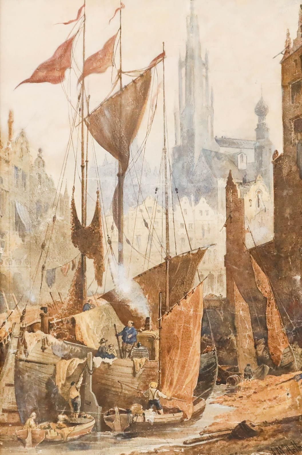 Arthur Mcarthur (1827 1892) Late 19th Century Watercolour, Busy Harbour Scene photo furniture