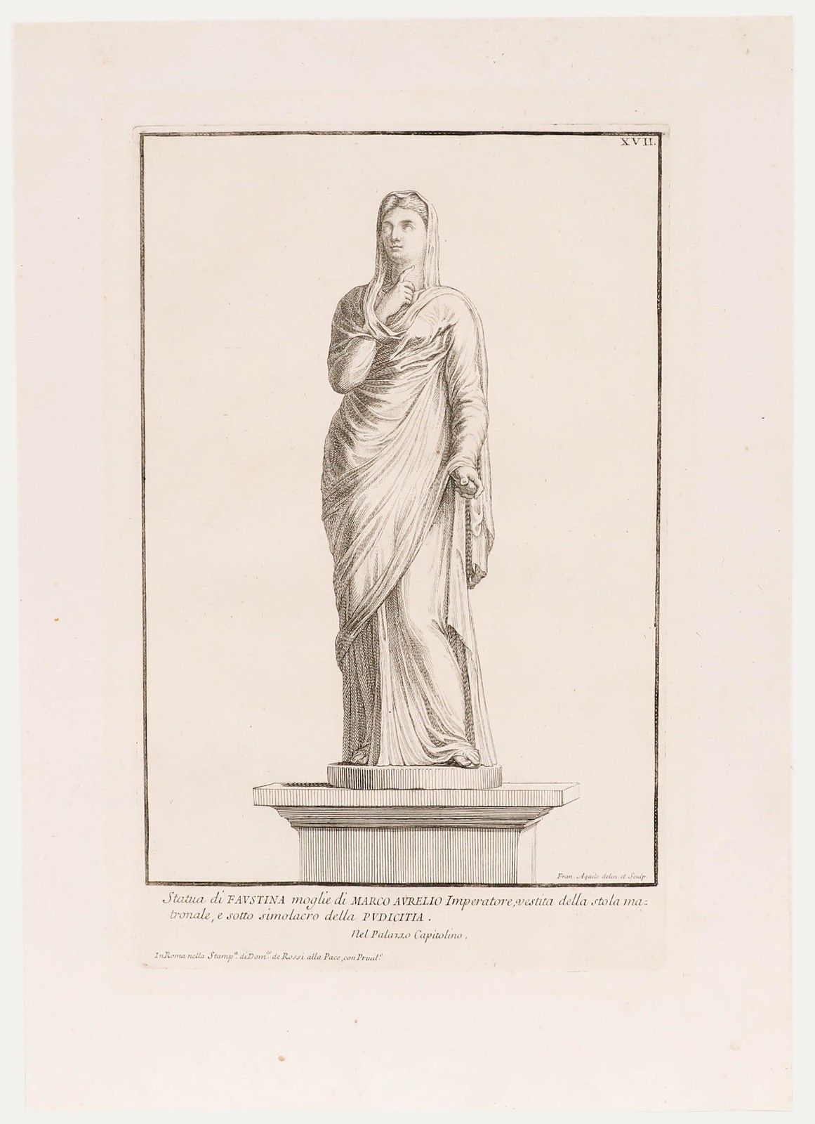 Sir Nicolas Dorigny (1658 1746) Etching, Statue Of Faustina The Younger