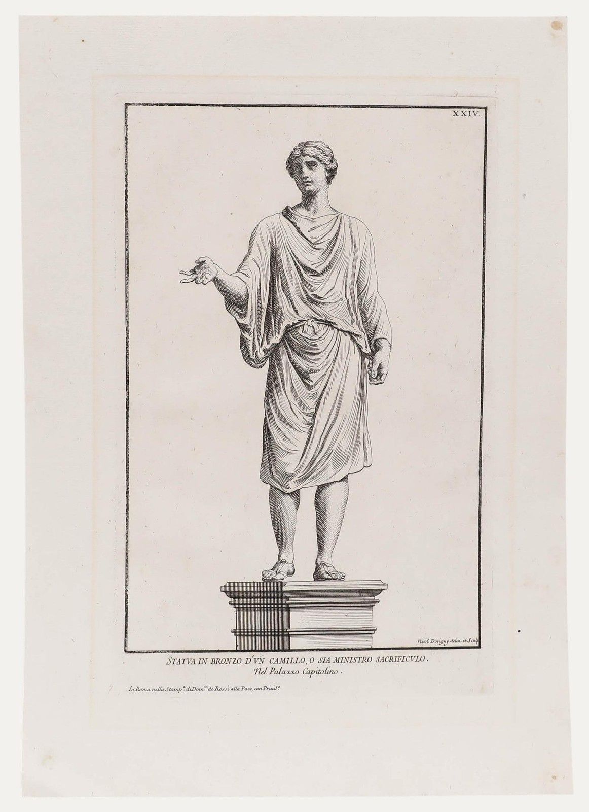 Sir Nicolas Dorigny (1658 1746) 18th Century Etching, Statue Of Camillo
