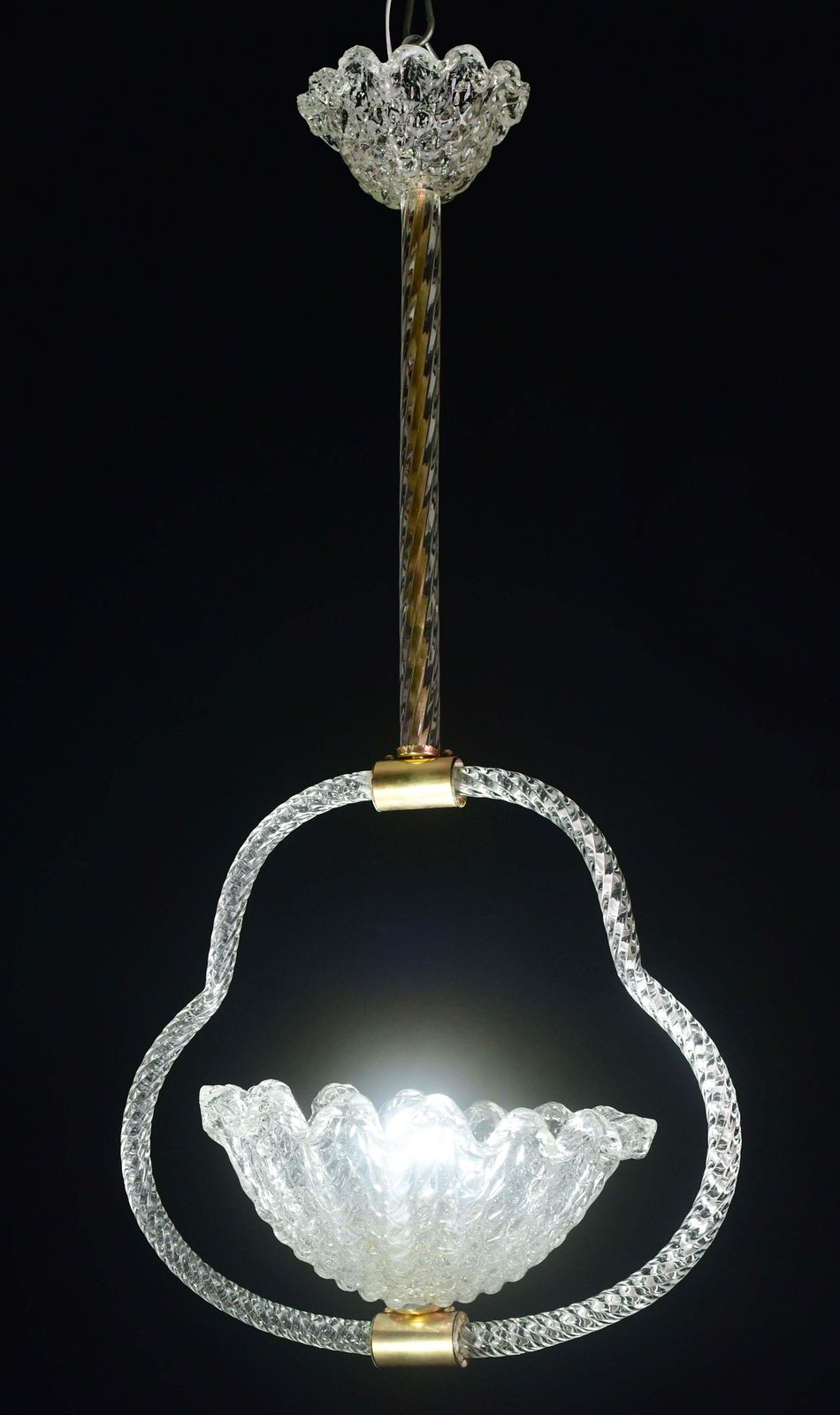 Charming Art Decò Barovier & Toso Pendant Light Chandelier Murano Glass, 1950s photo furniture