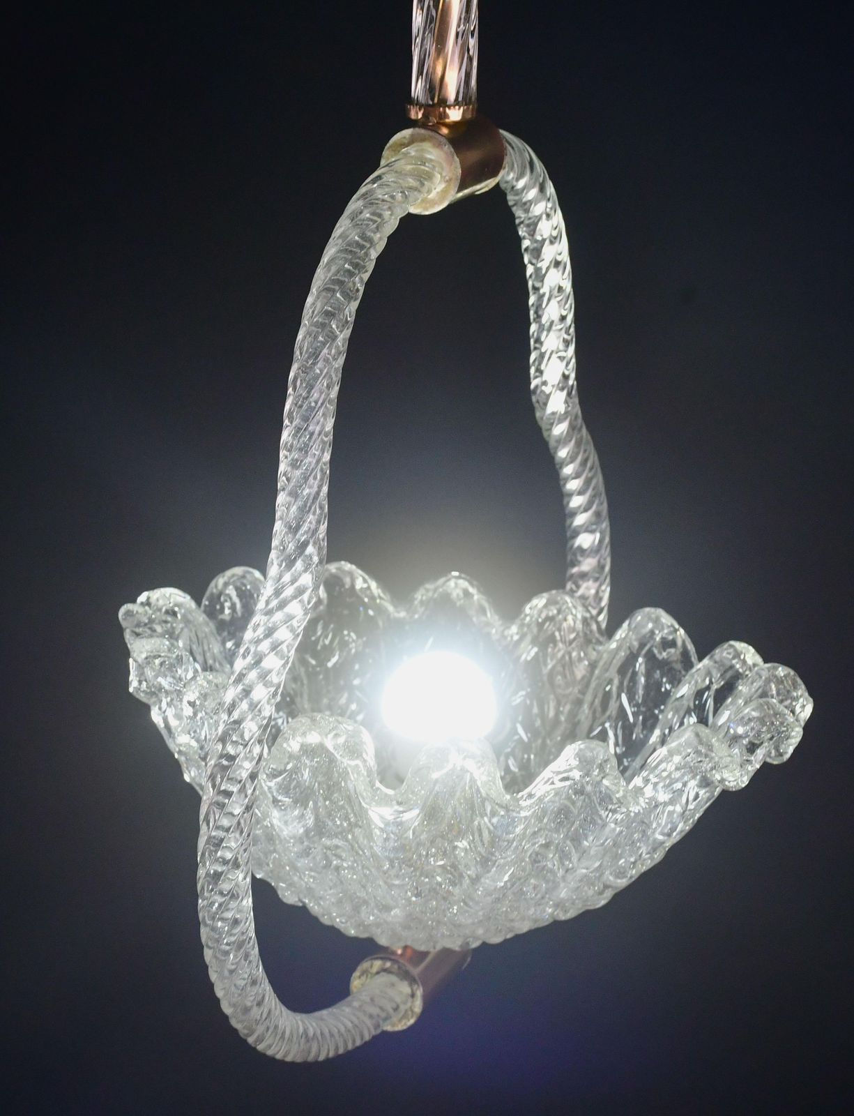 Charming Art Decò Barovier & Toso Pendant Light Chandelier Murano Glass, 1950s photo vinterior