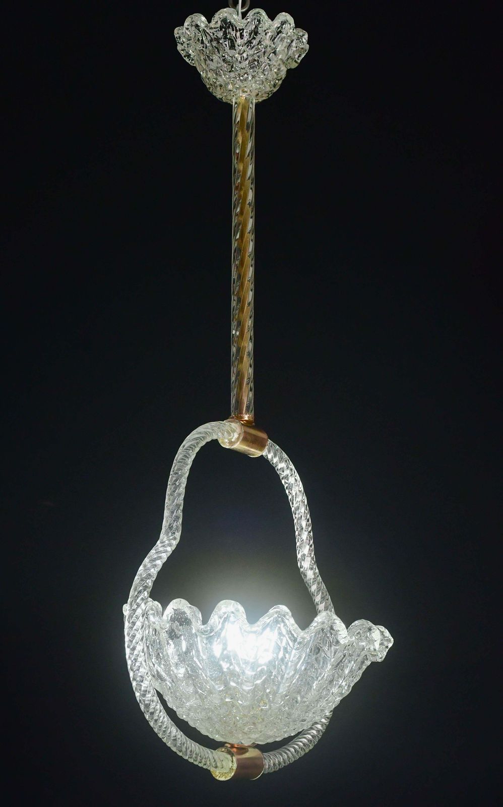 Charming Art Decò Barovier & Toso Pendant Light Chandelier Murano Glass, 1950s photo vintage