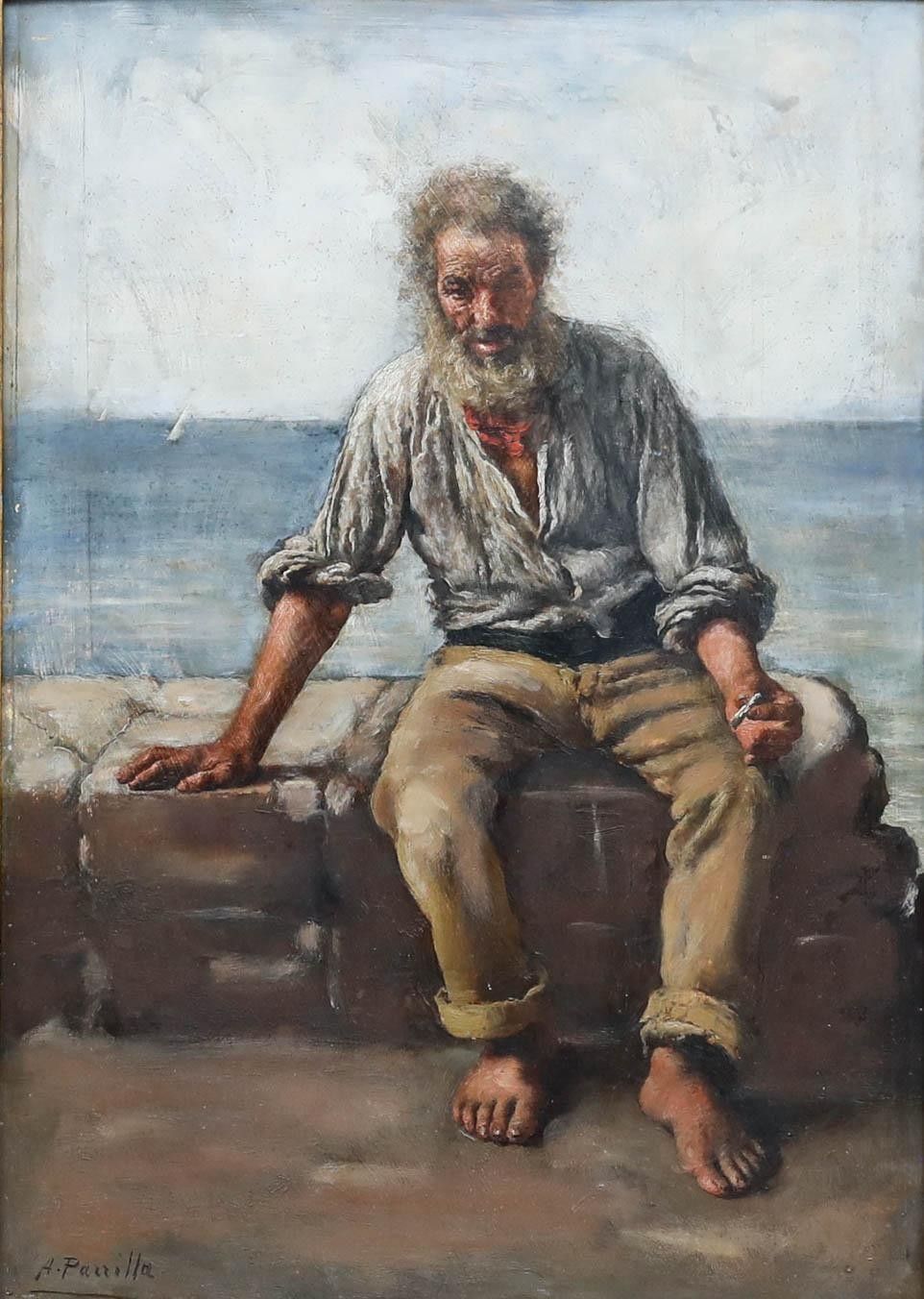 A. Parilla  Early 20th Century Oil, The Old Fisherman photo furniture