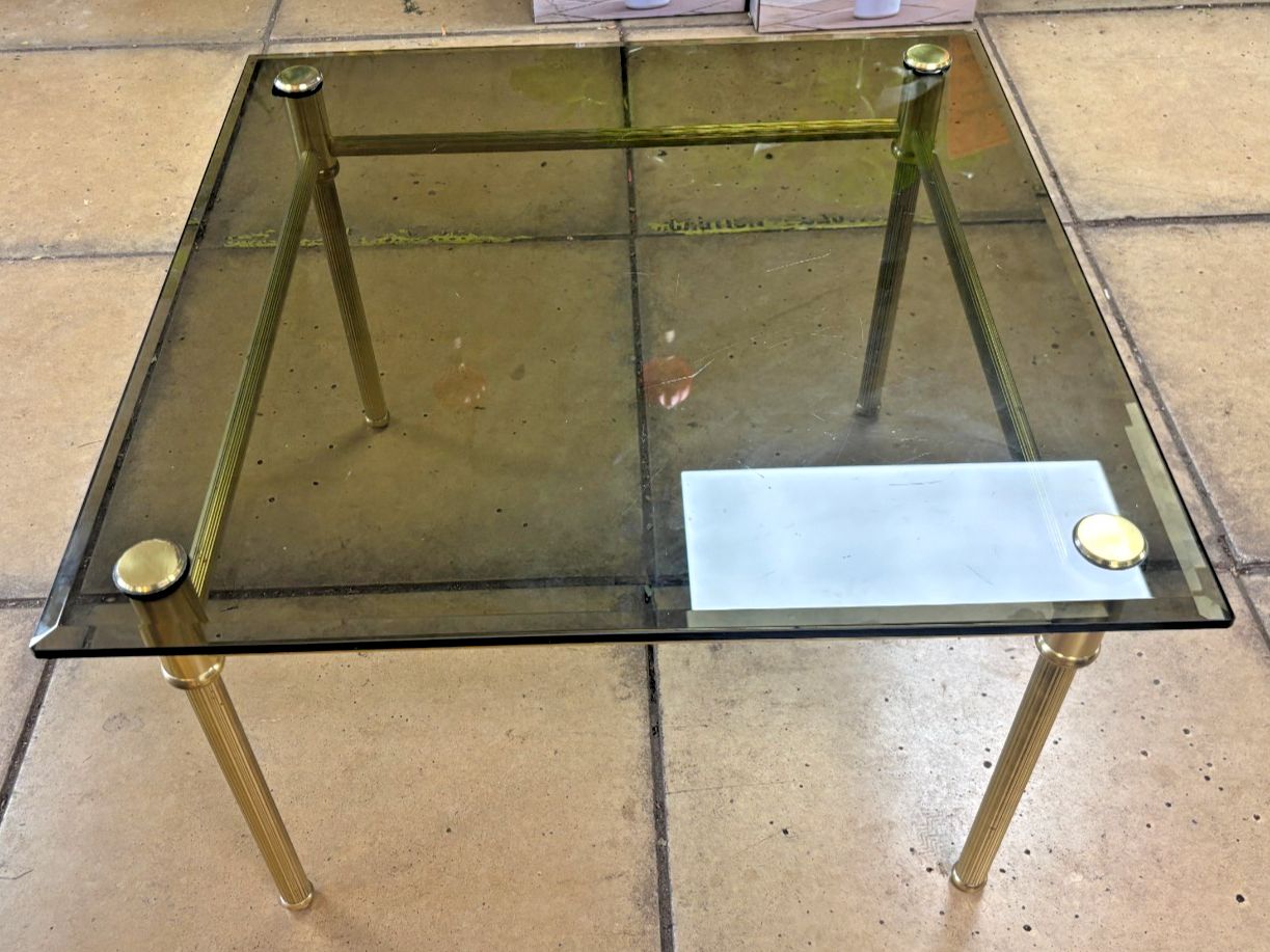 Retro/ Mid Century Gold Metal & Smoked Glass Square Coffee Table