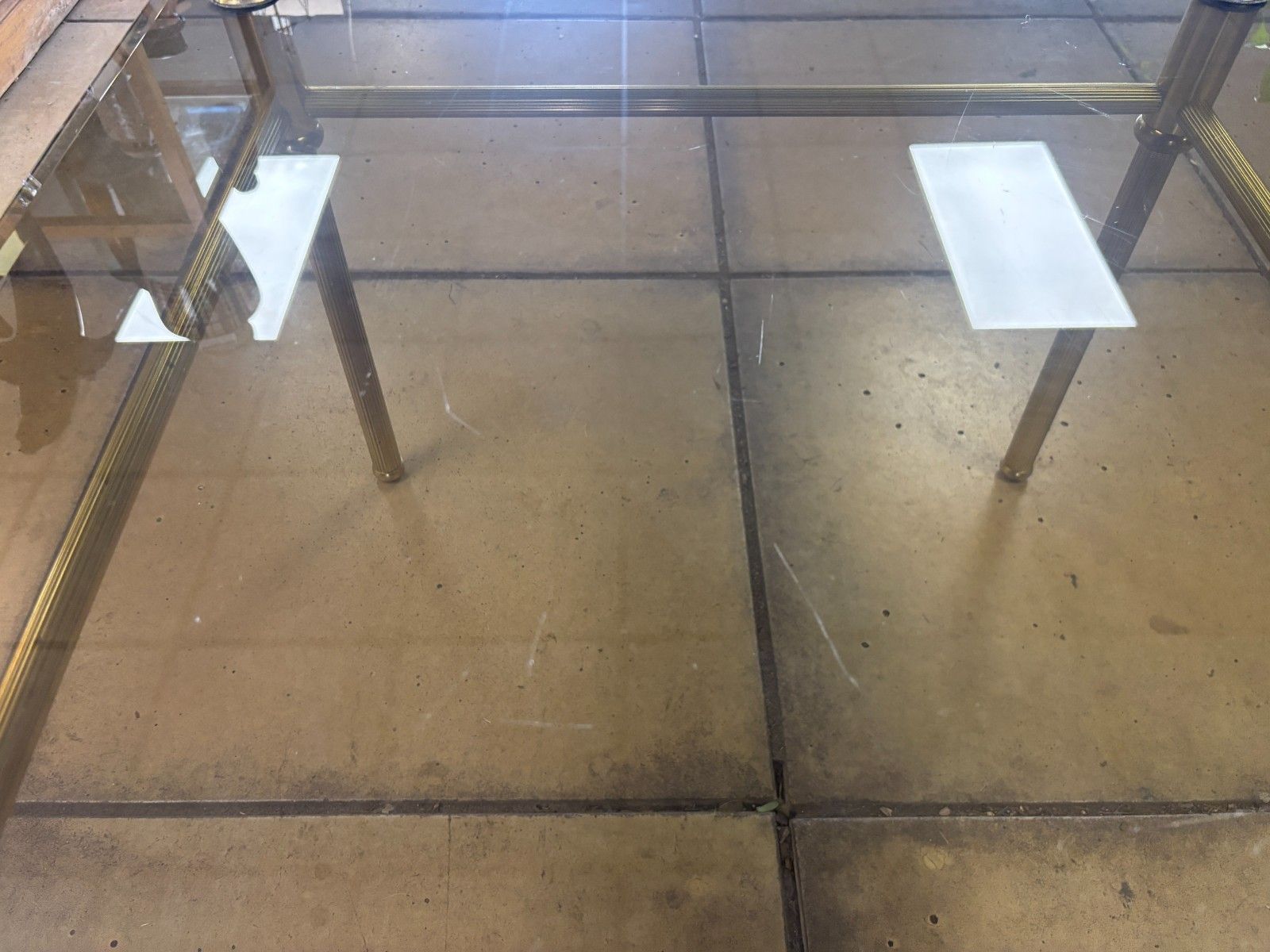 Retro/ Mid Century Gold Metal & Smoked Glass Square Coffee Table photo buy
