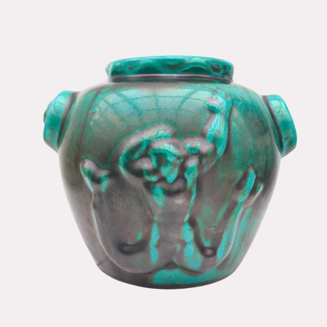 Swedish Art Deco Modernist Vase In Copper Oxide Glaze By Einar Luterkort For Ekeby