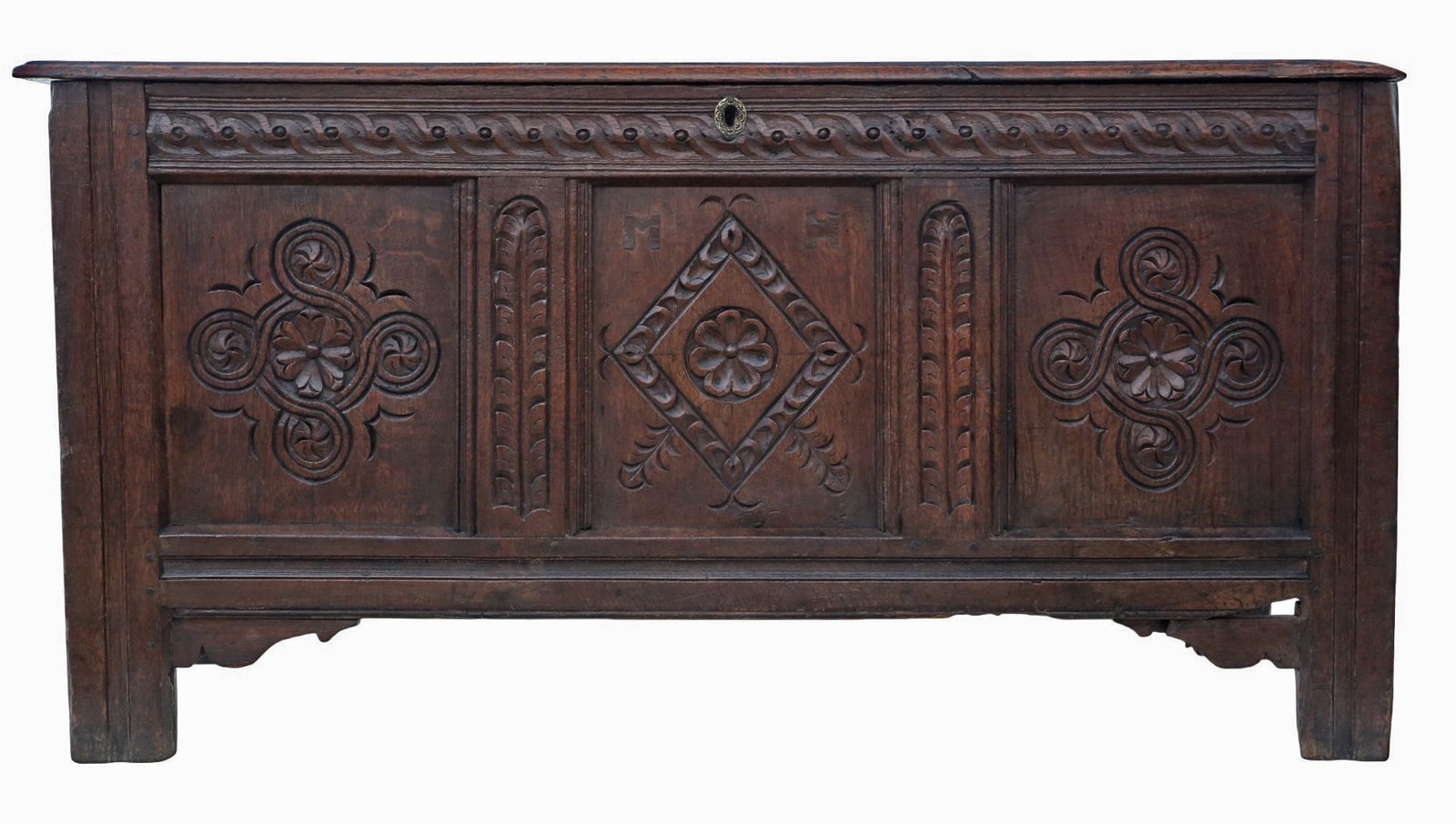 18th Century Large Carved Oak Coffer With Candle Box – Quality Marriage Chest photo for sale