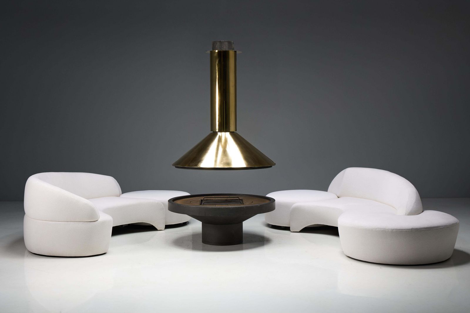 Mid Century Freestanding Brass Fireplace, France, 1975 photo for sale