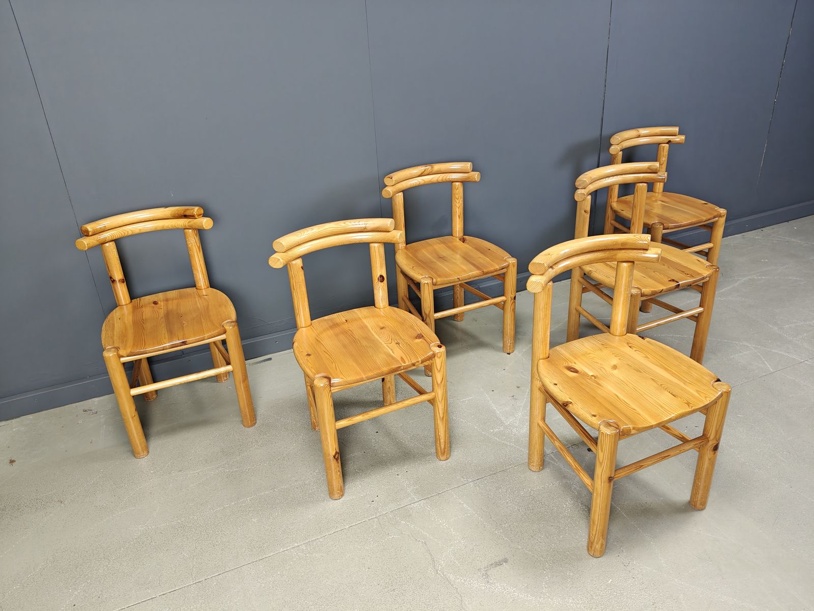 Vintage Pine Wood Dining Chairs   1980s   Set Of 6 photo buy