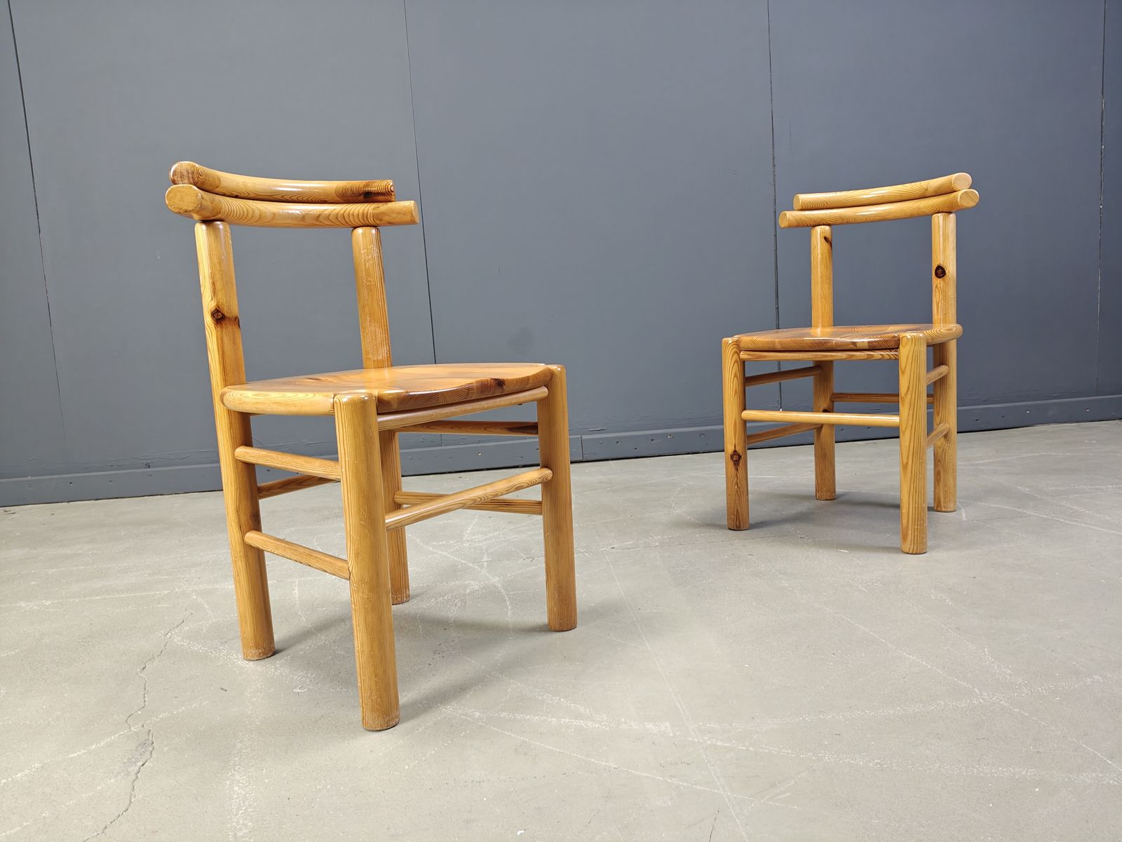 1150.0 Vintage Pine Wood Dining Chairs   1980s   Set Of 6 photo