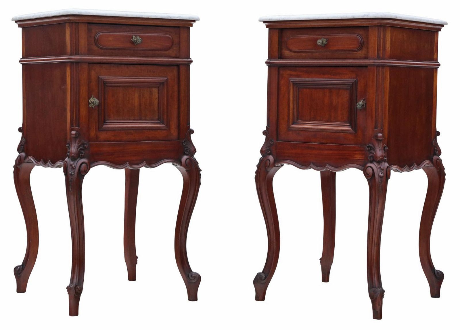 Antique C.1920 Pair Of Marble & Mahogany Bedside Tables – Quality Nightstands photo 1995.0