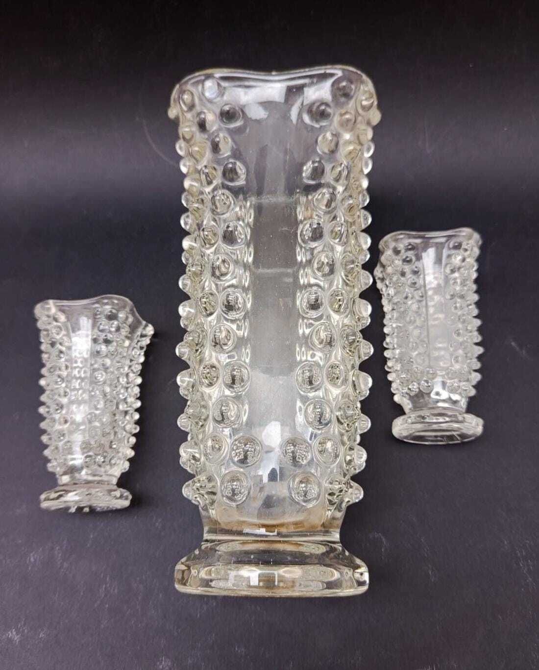 photo furniture Three Vintage Rostrato Murano Glass Vases Designed By Ercole Barovier, Midcentury Italy.
