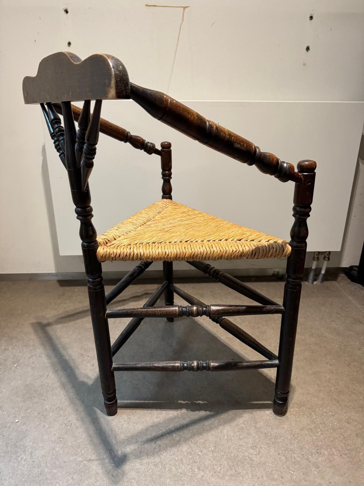 Two Rush Seat Knitting Armchair In An Antique Edwardian Style Triangular Corner Chair, 1900s photo furniture