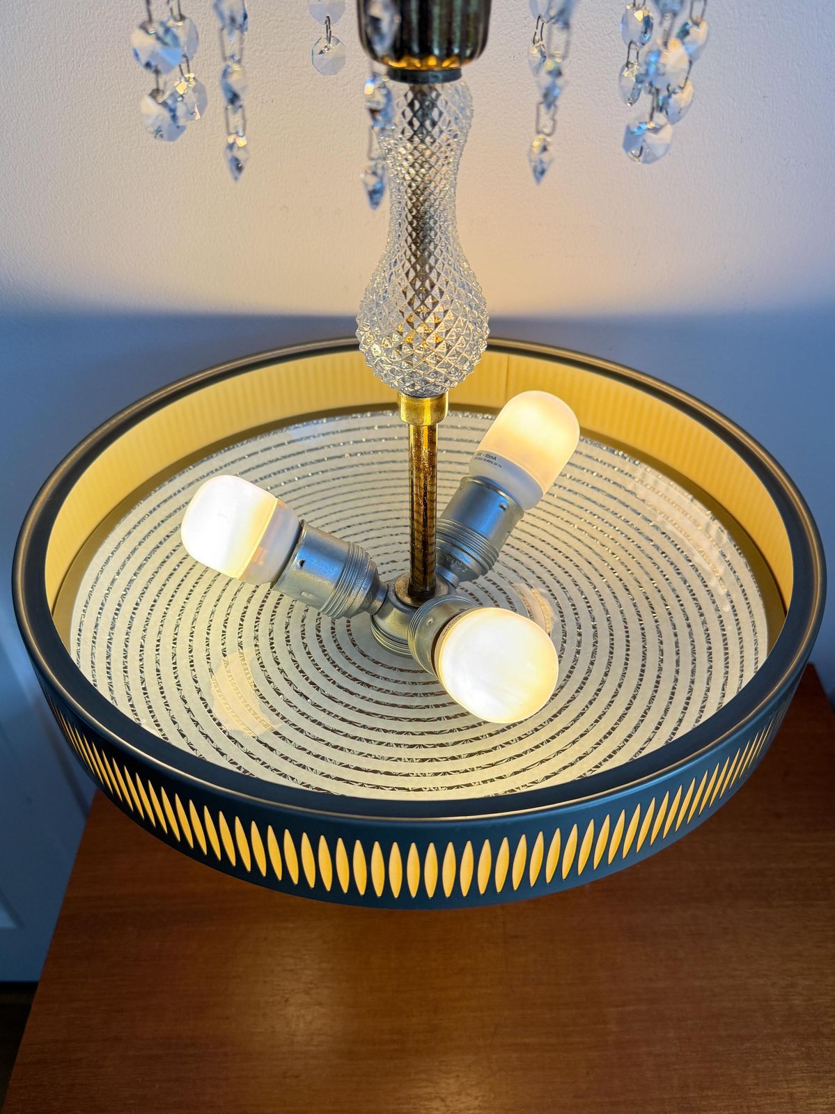 Vintage Brass And Glass Pendant   Mid Century   Hollywood Regency   Space Age   Chandelier photo Lighting