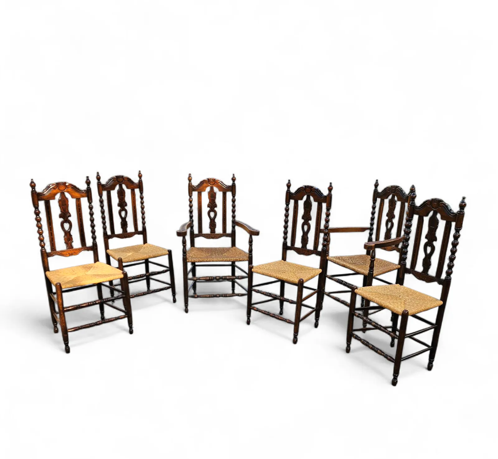8 ( 2 X Armrest ) X Ornate Wood / Bobbin / Wicker Dining Chair / Studded Chairs