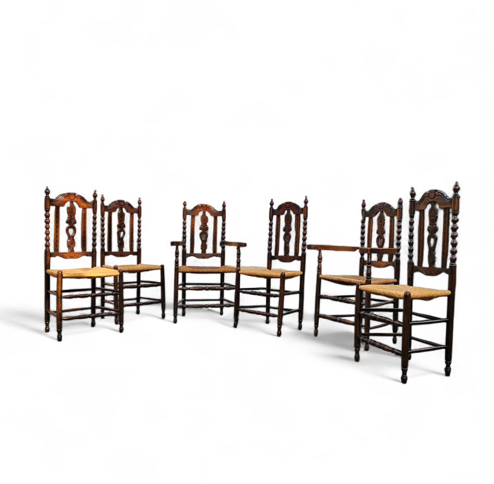 8 ( 2 X Armrest ) X Ornate Wood / Bobbin / Wicker Dining Chair / Studded Chairs photo Furniture