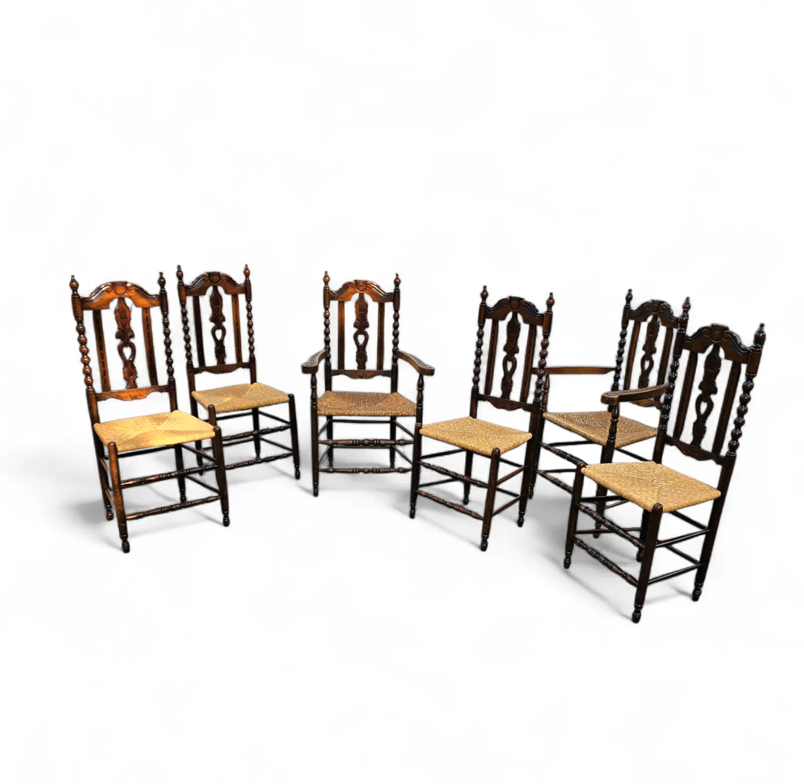photo vintage 8 ( 2 X Armrest ) X Ornate Wood / Bobbin / Wicker Dining Chair / Studded Chairs
