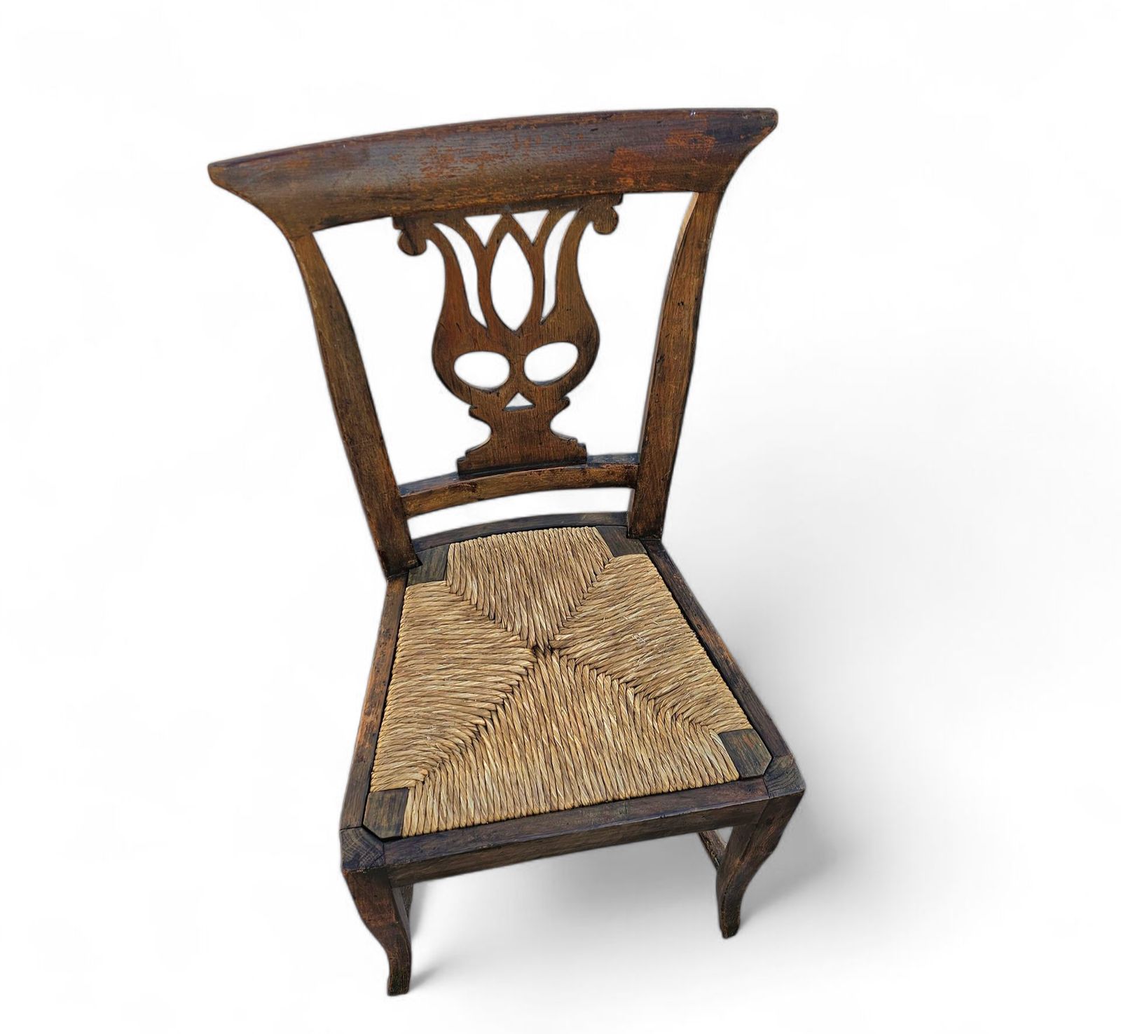 photo for sale 4 X Elm Dining Chair With A Carved Back Frame In A Rosette / France / 1890 1900