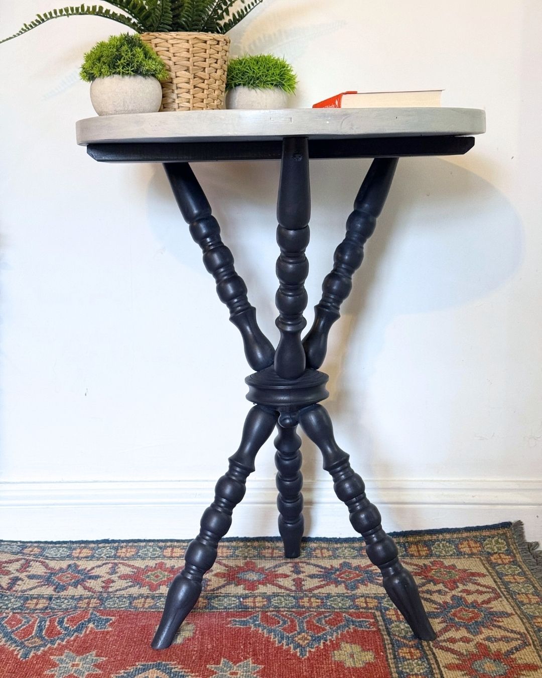photo furniture Refinished Vintage Gypsy Style Tripod Bobbin Table