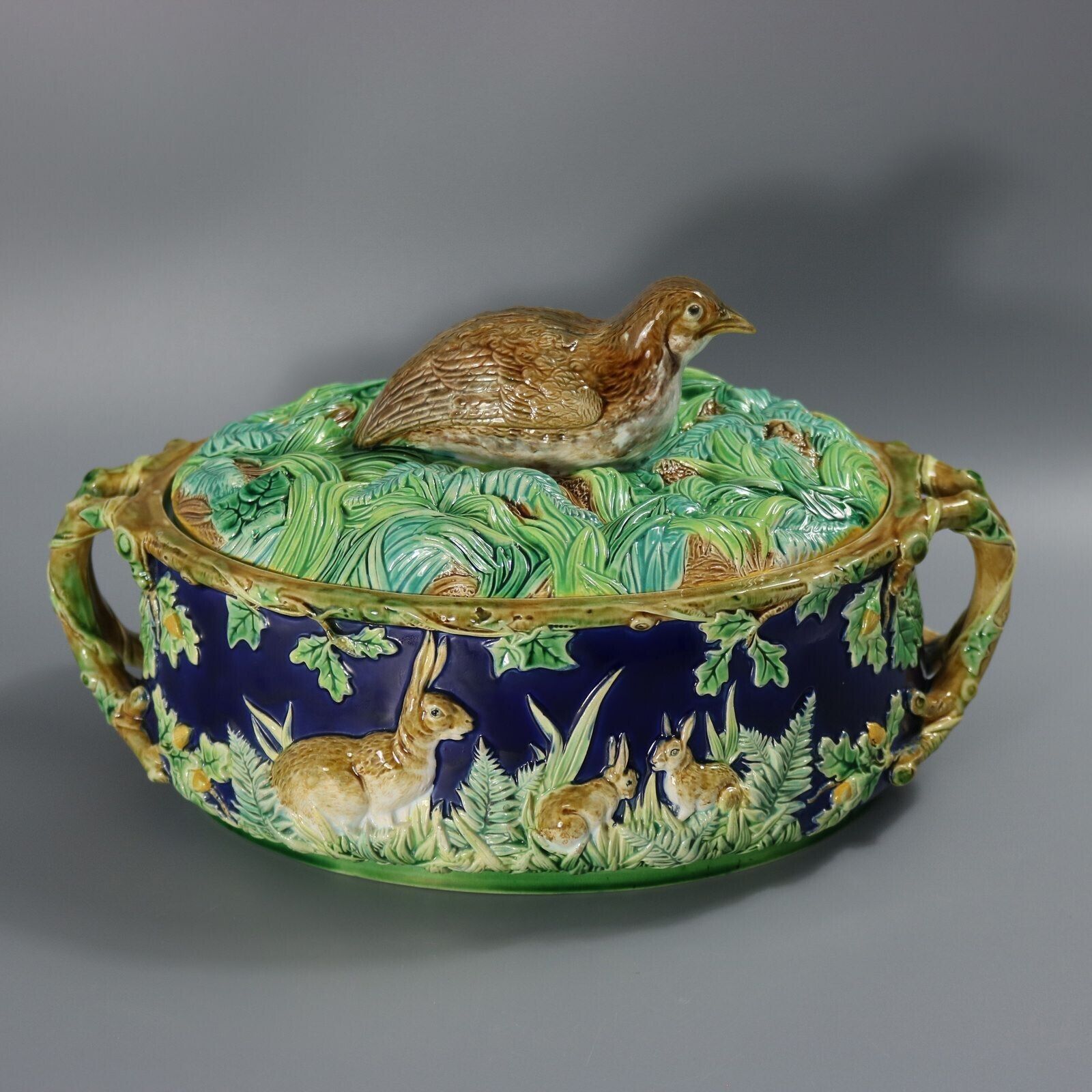 George Jones Majolica Partridge Game Pie Dish photo vintage