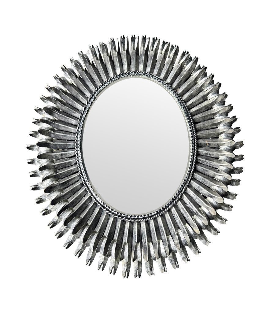 A Spanish 1960s Silvered Metal Oval Landscape Or Portrait Eyelash Mirror