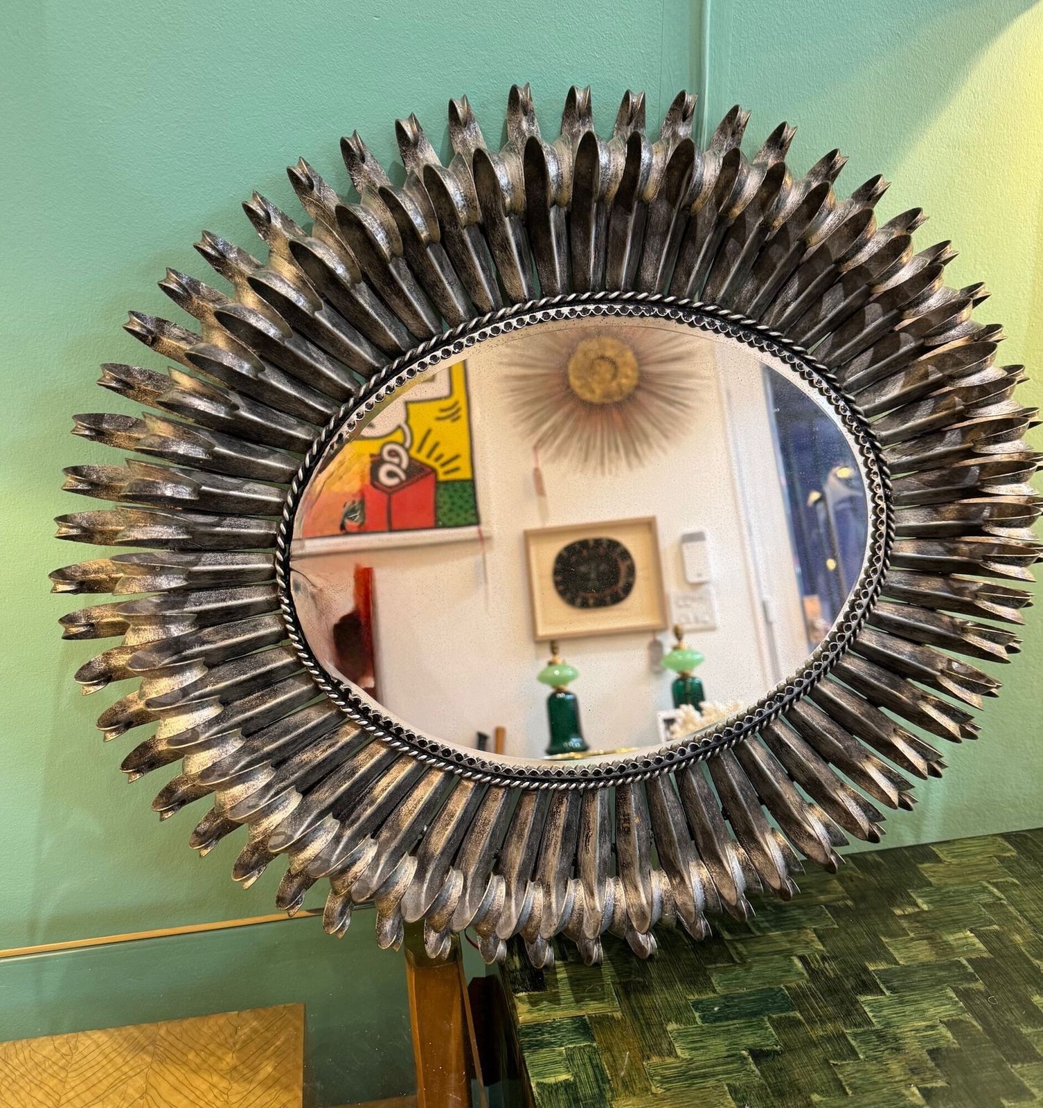 photo buy A Spanish 1960s Silvered Metal Oval Landscape Or Portrait Eyelash Mirror