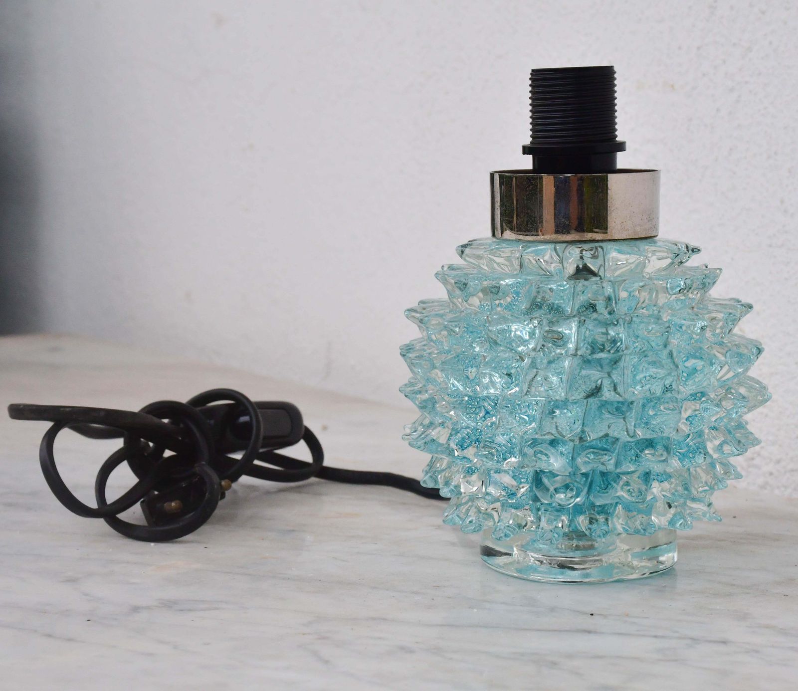 1586.0 Rare Blu Table Lamp In Rostrato Murano Glass Vase For Barovier & Toso, 1950s photo