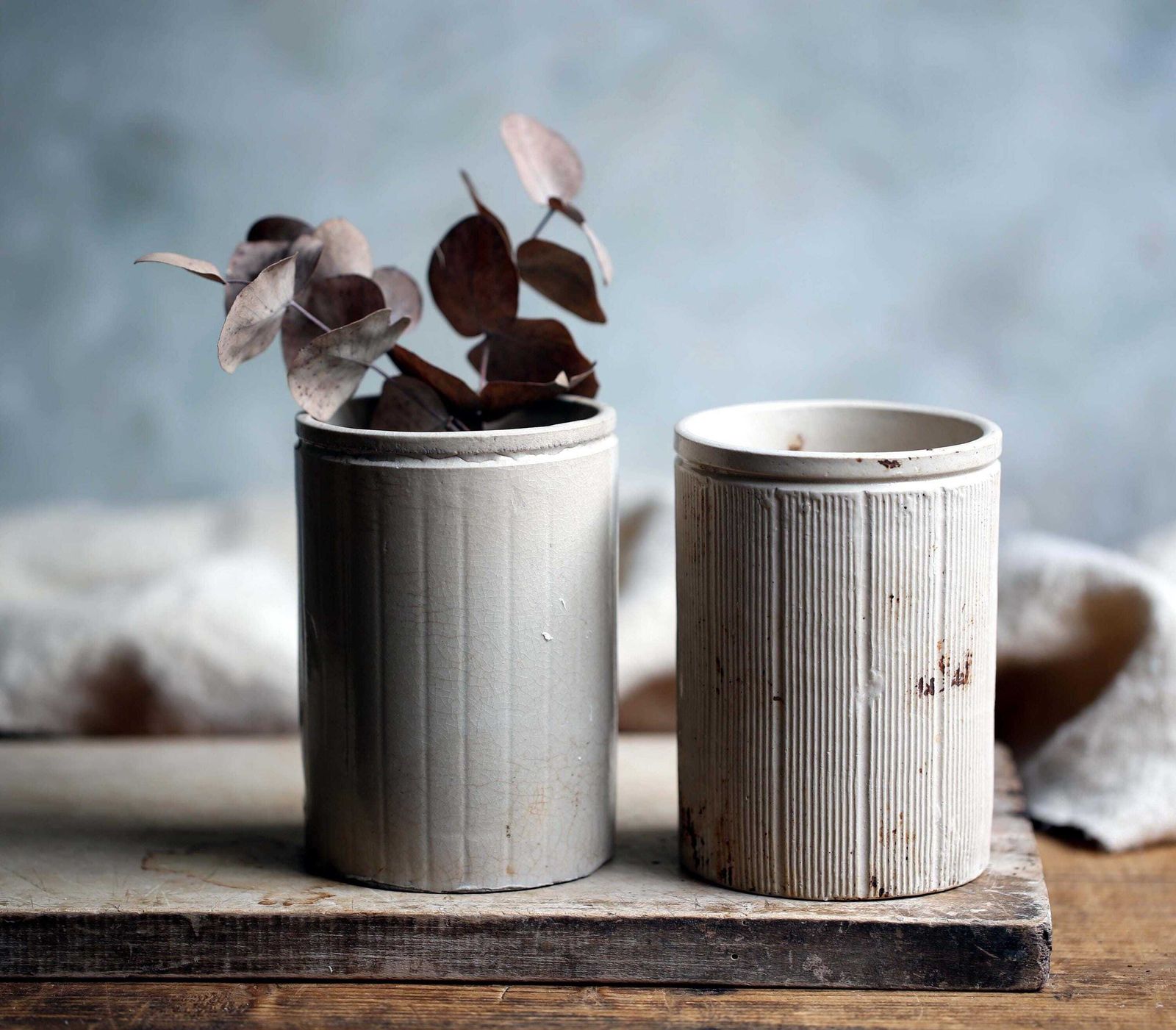 2 Antique Ceramic Jam Pots Tea Stained Ironstone photo vinterior