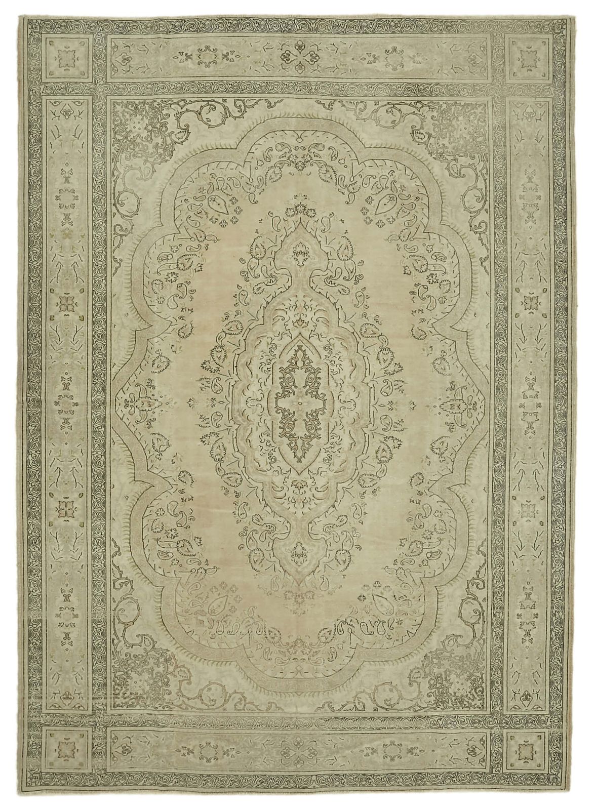 Handmade Beige Vintage Large Area Rug 243 Cm X 339 Cm