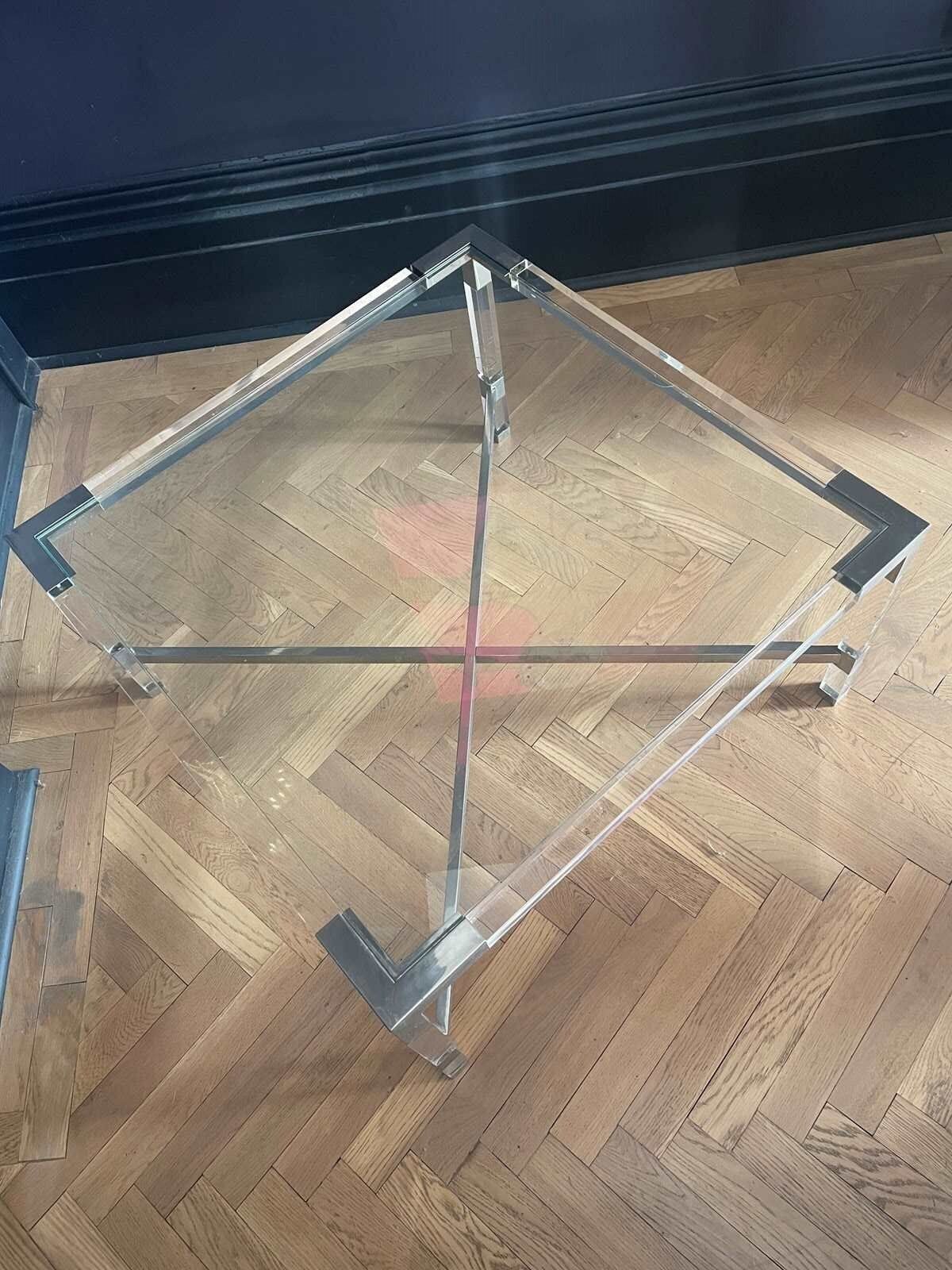 1 Of 2 Chrome & Lucite Coffee Tables photo furniture