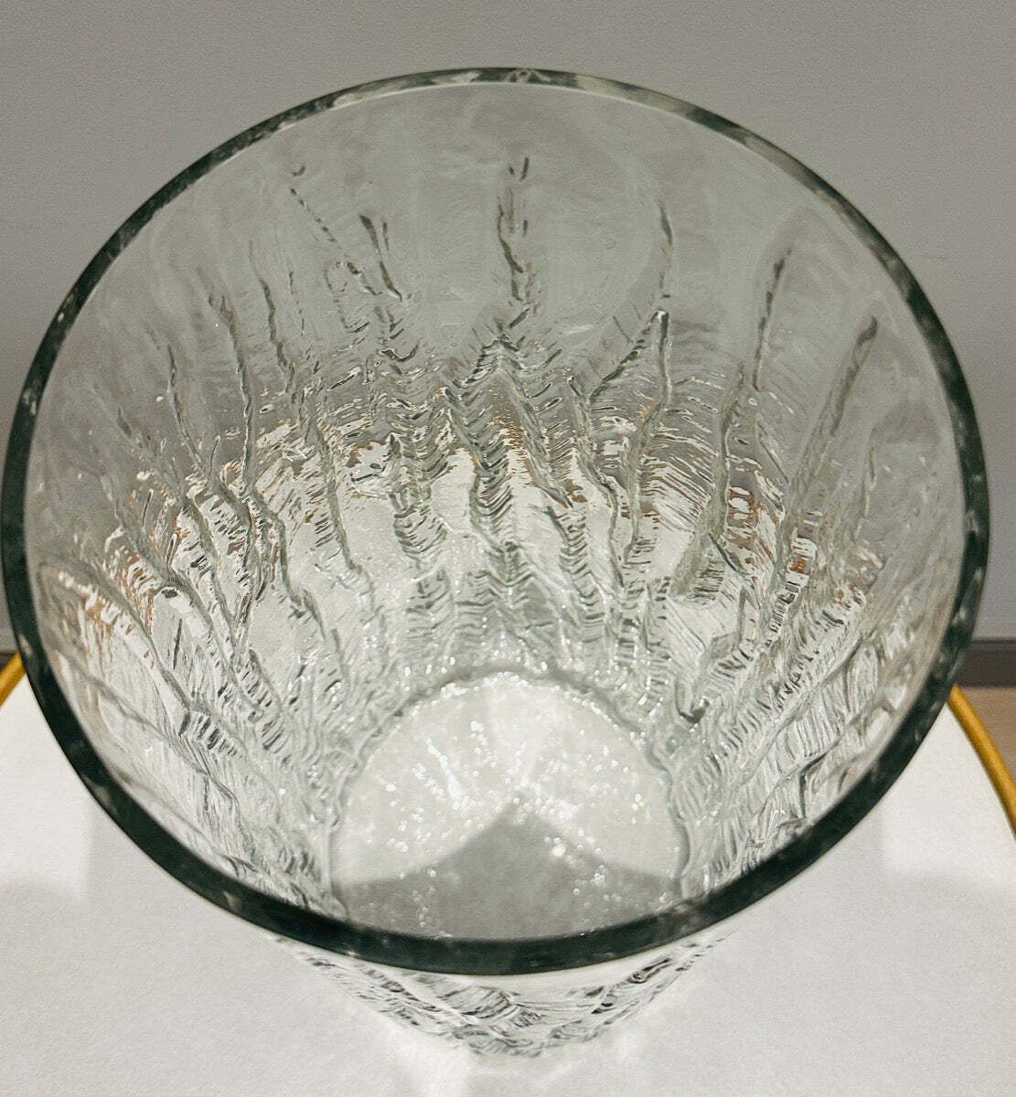 295.0 Large 1970s German Peill & Putzler "Bark Or Iced" Clear Glass Cylindrical Vase photo