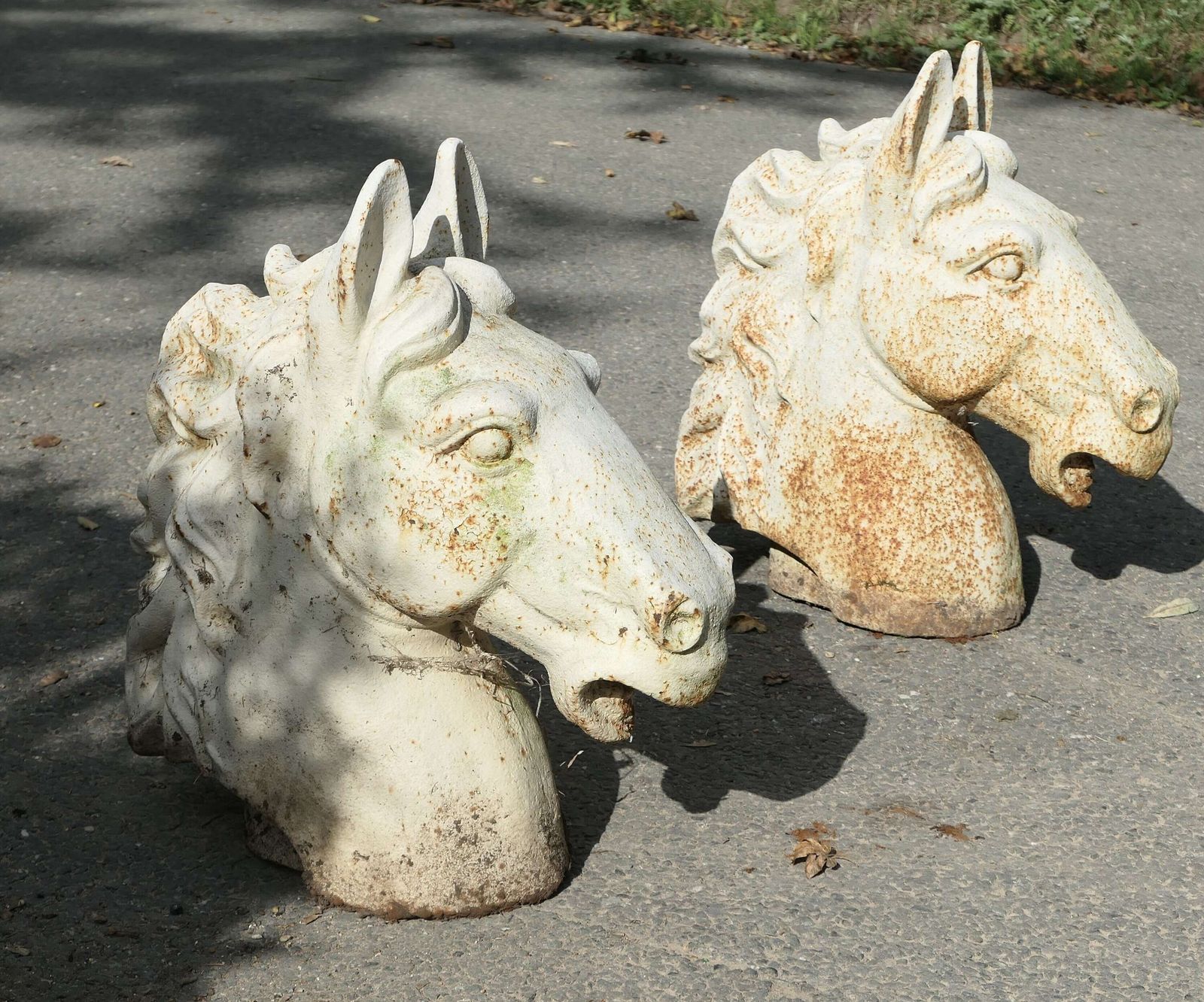 Pair Of Statuesque Cast Iron Horse Head Gate Post Finials photo furniture