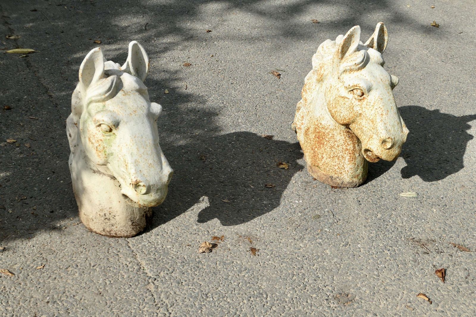 Pair Of Statuesque Cast Iron Horse Head Gate Post Finials photo for sale