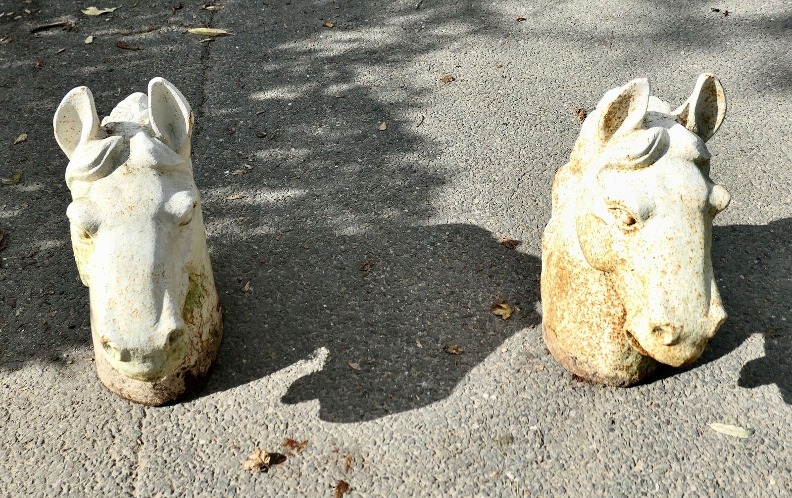 Pair Of Statuesque Cast Iron Horse Head Gate Post Finials photo Art
