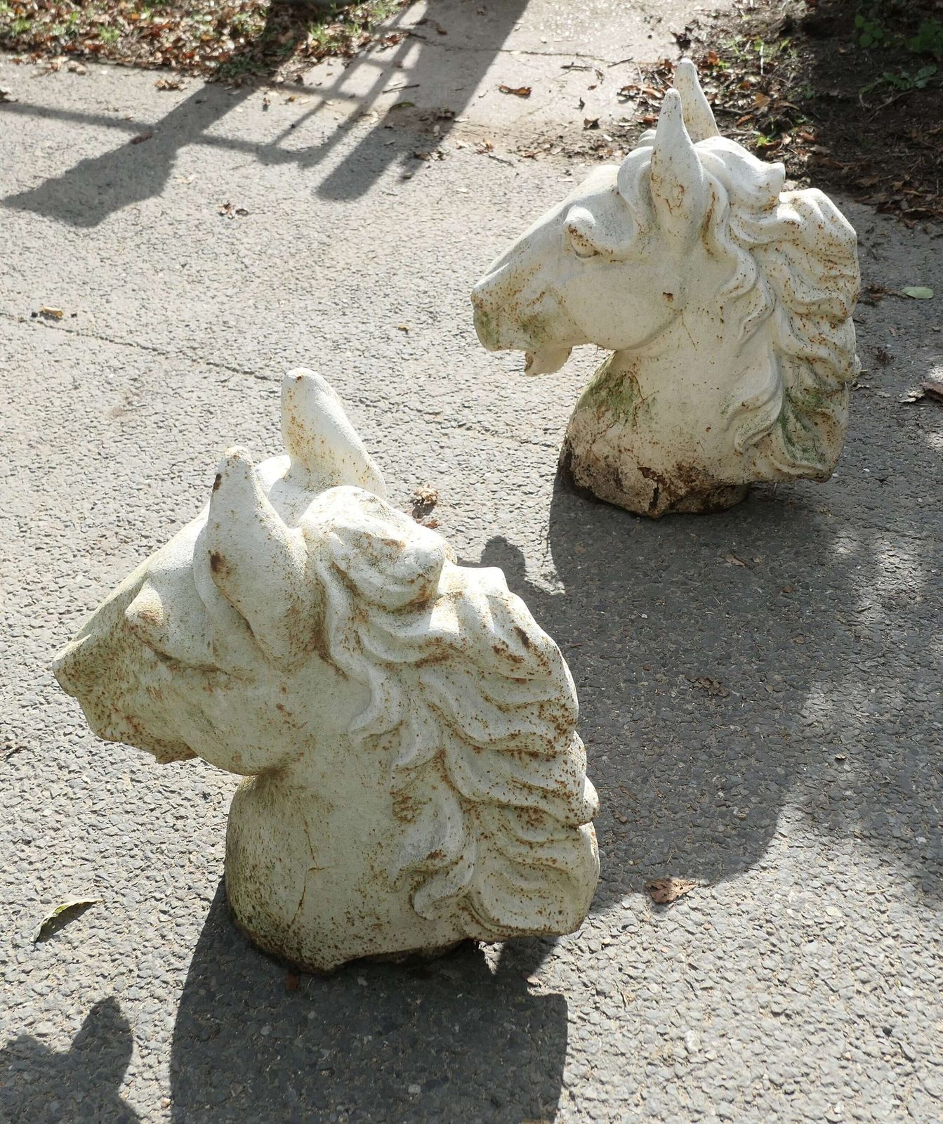 Pair Of Statuesque Cast Iron Horse Head Gate Post Finials photo buy