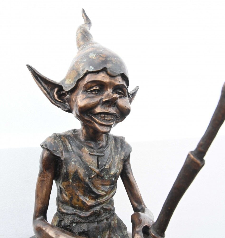 Bronze Fairey Fishing Statue Elph Goblin Mushroom Casting photo for sale