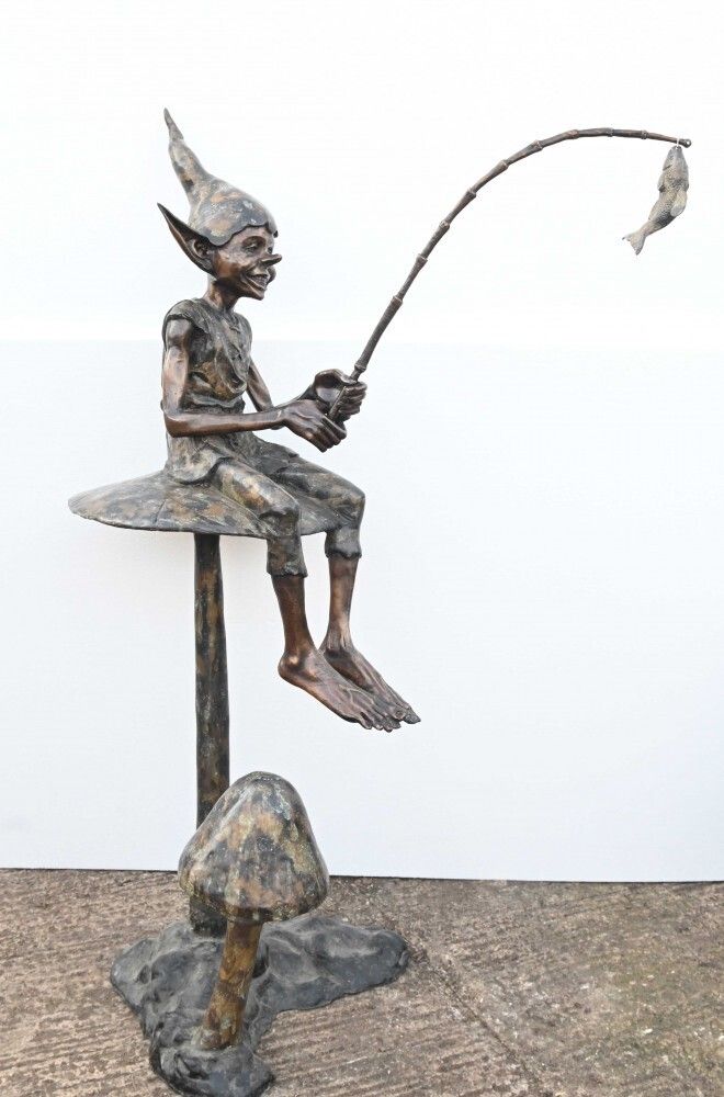 Bronze Fairey Fishing Statue Elph Goblin Mushroom Casting photo 2350.0