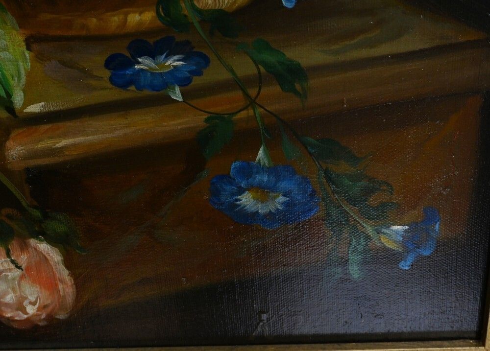 Victorian Oil Painting Flower Arrangement Floral Spray Gilt Frame photo furniture