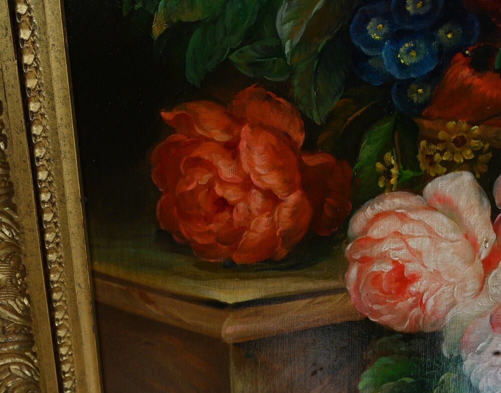 750.0 Victorian Oil Painting Flower Arrangement Floral Spray Gilt Frame photo