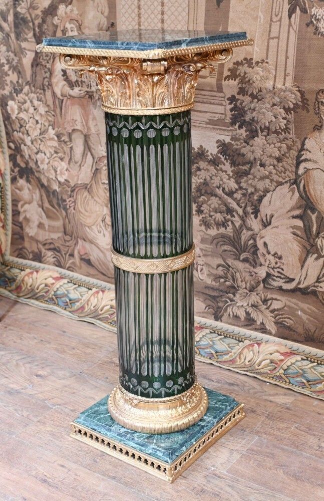 Empire Glass Pedestal Stand Corinthian Column Table photo vinterior