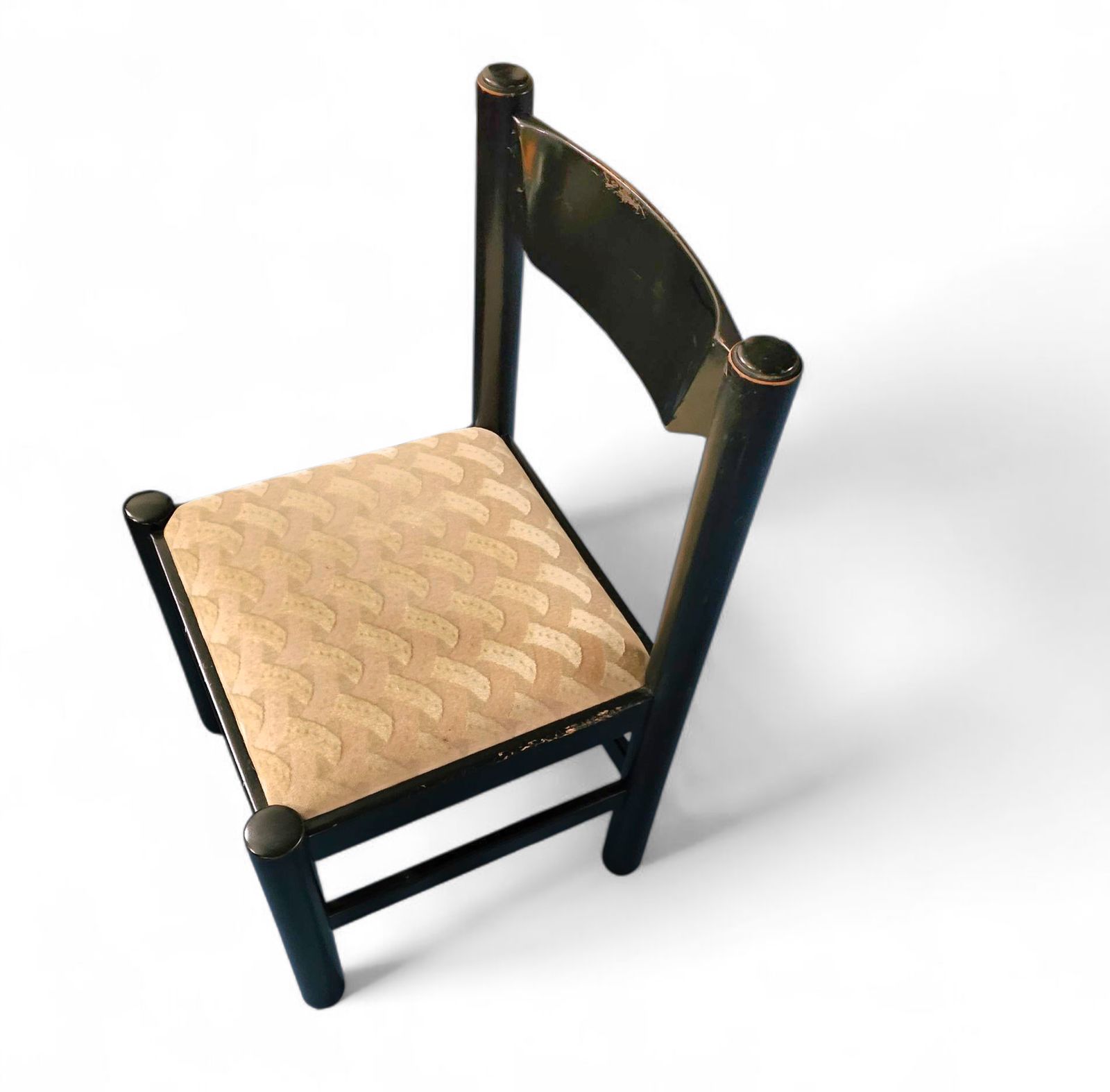Rare Dining Set / Vico Magistretti / Italy / 1970s / Solid Black Painted Wood / 6 X Chair / Matching Table photo for sale