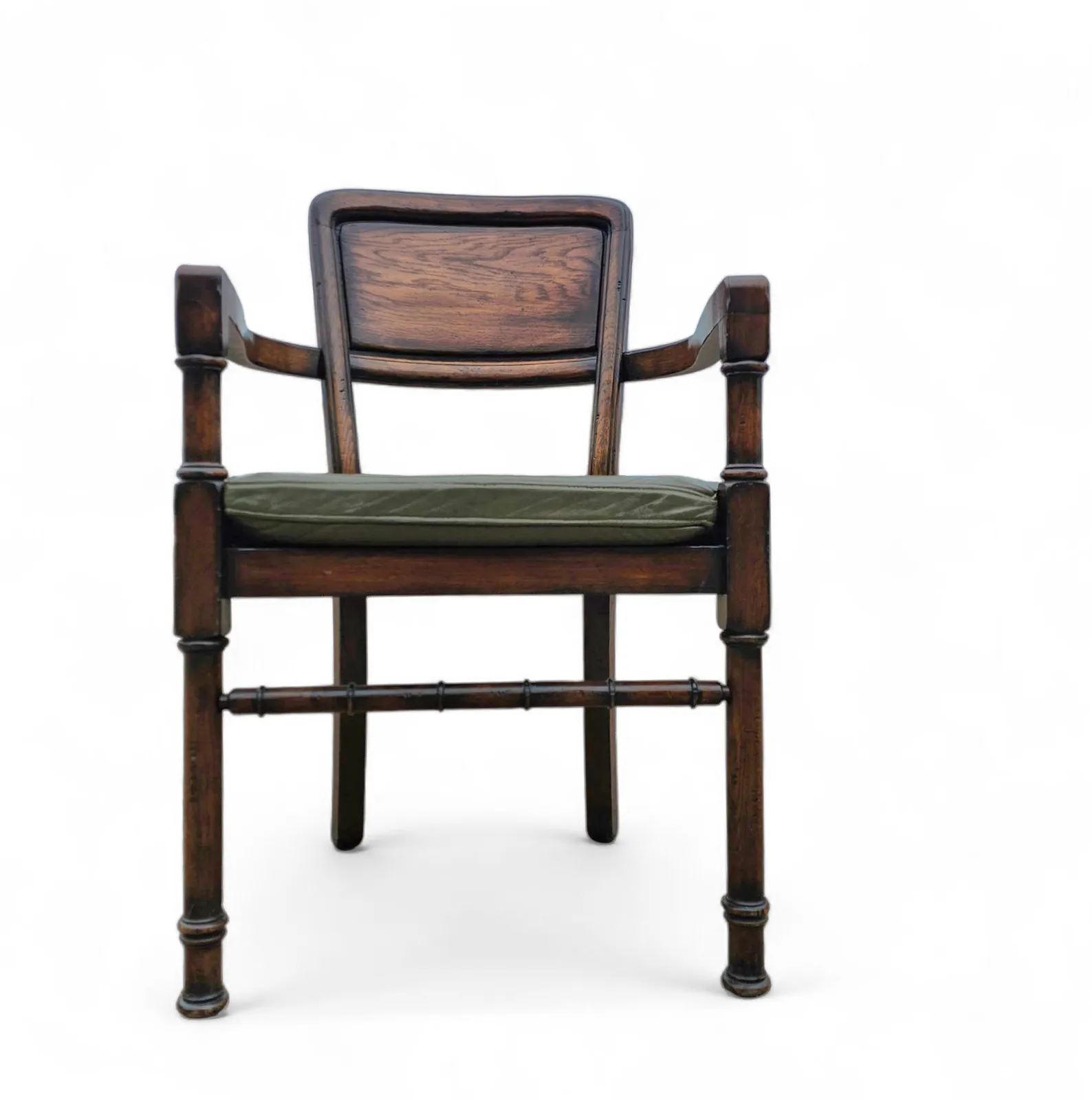 4 X Rac Royal English Dining Chairs / Green Leather Cushions photo furniture