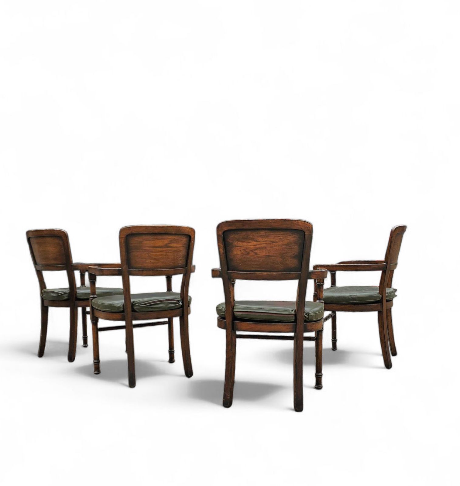 4 X Rac Royal English Dining Chairs / Green Leather Cushions photo vinterior