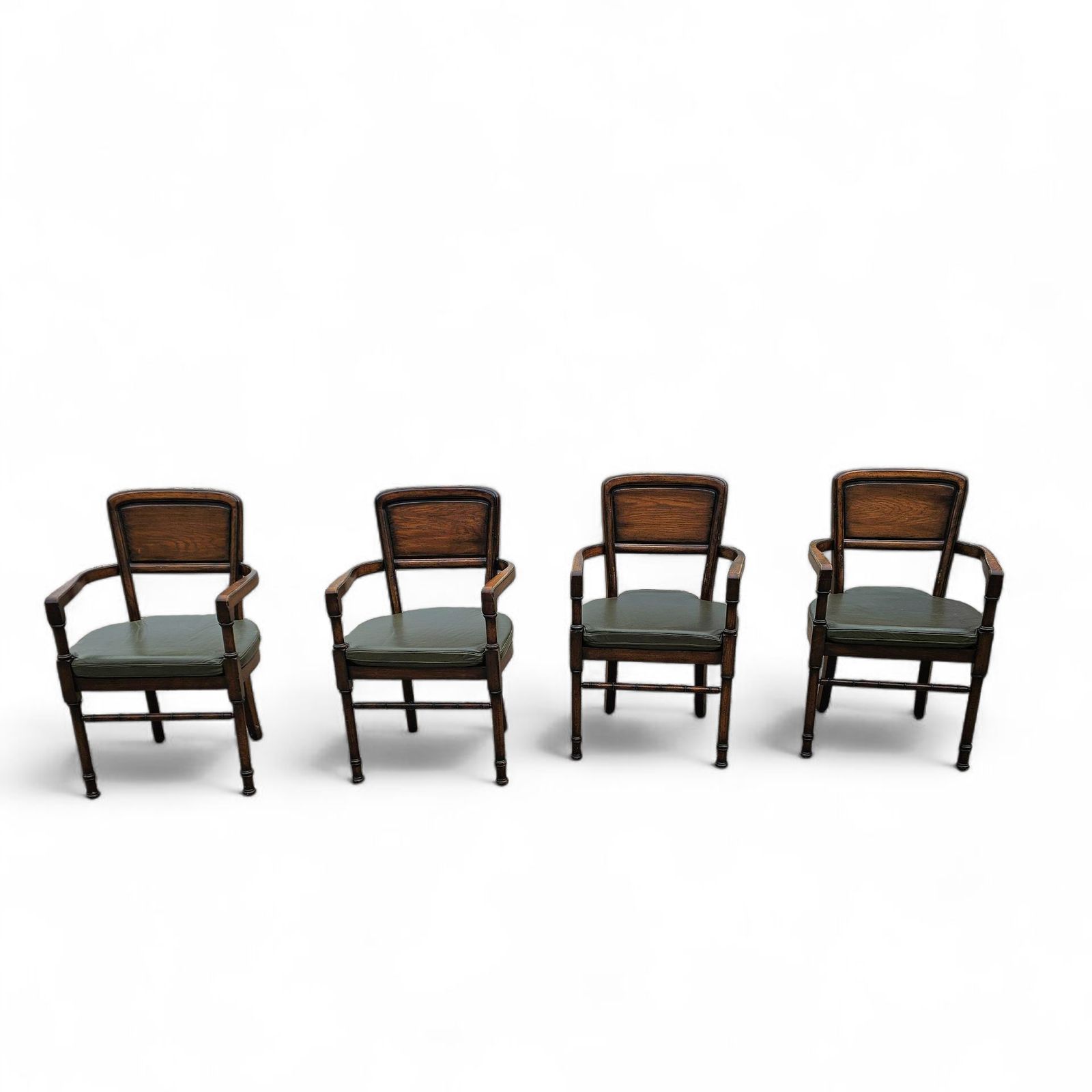 Furniture 4 X Rac Royal English Dining Chairs / Green Leather Cushions photo