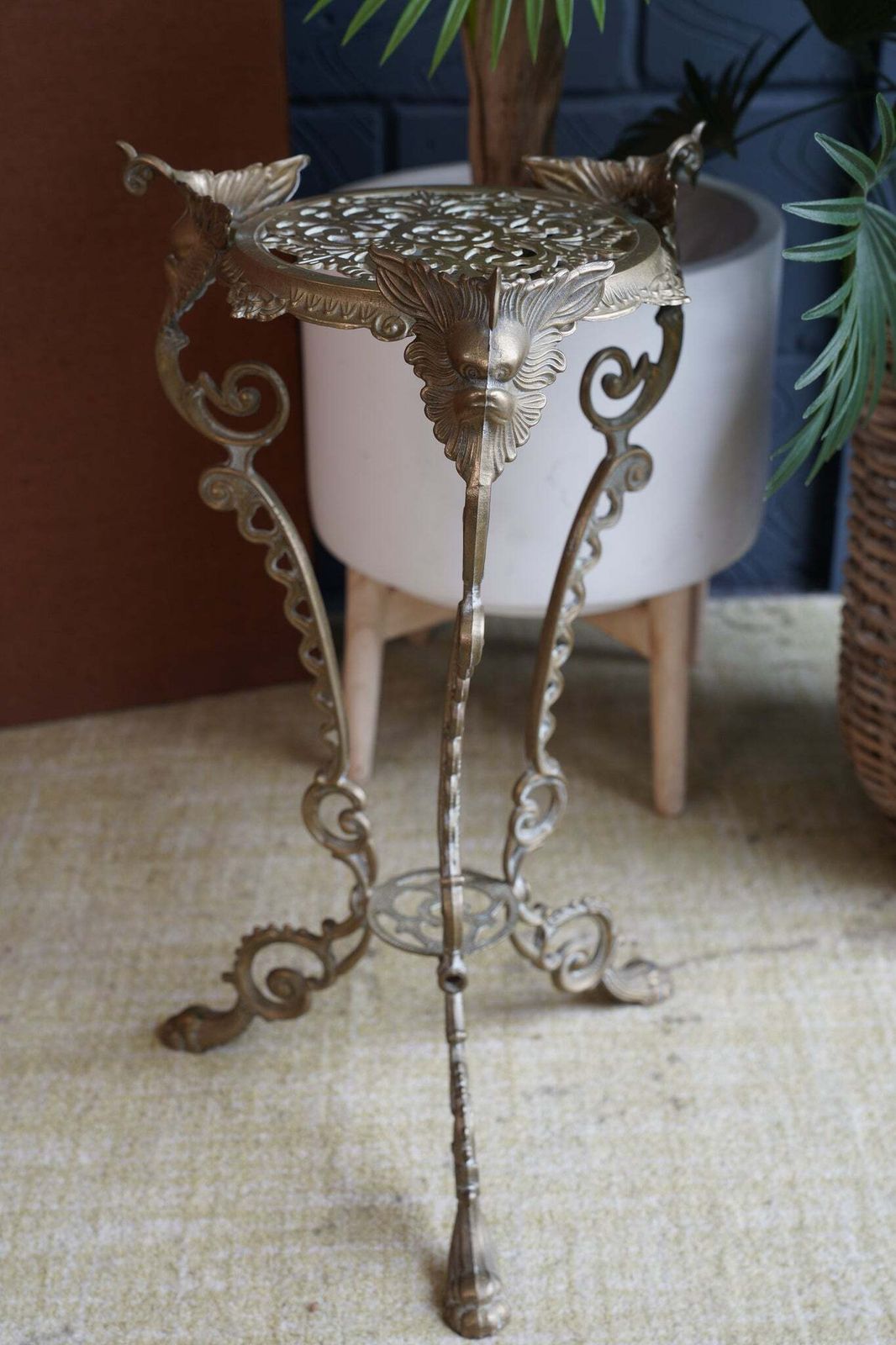 Antique Brass Plant Stand – Ornate Victorian Style Display Stand photo for sale