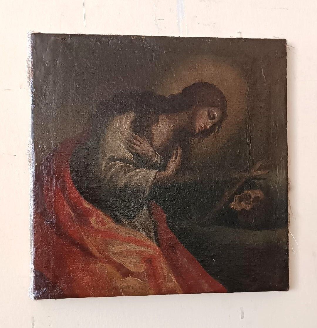 Old Oil On Paper Transferred To Canvas Representing Madeleine Italian School Of The 18th Century photo furniture