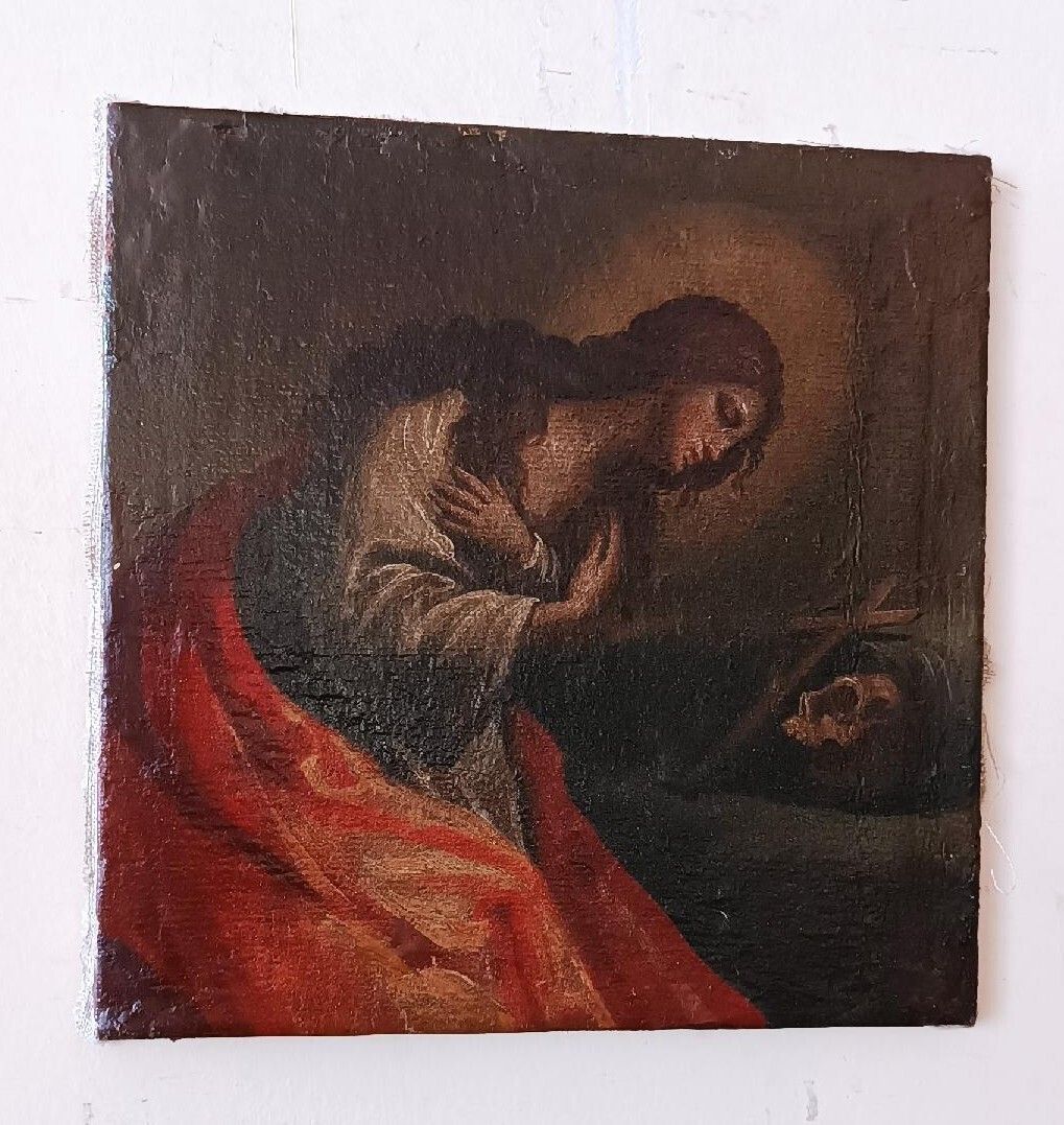 Old Oil On Paper Transferred To Canvas Representing Madeleine Italian School Of The 18th Century photo Art