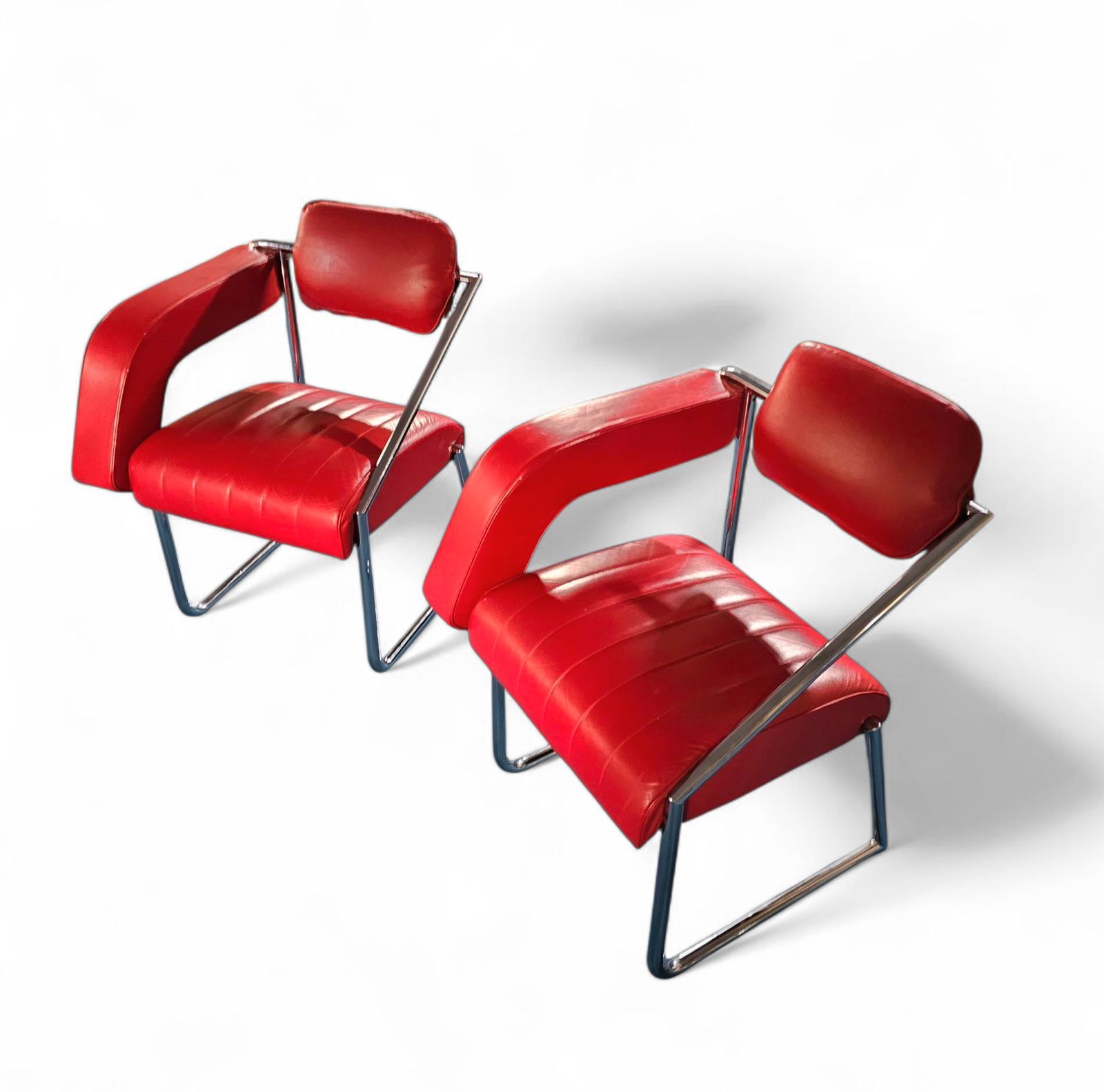 2 X Non Conformist Chair / Eileen Gray By Alivar / Red Leather / Marked Beneath The Seat photo for sale