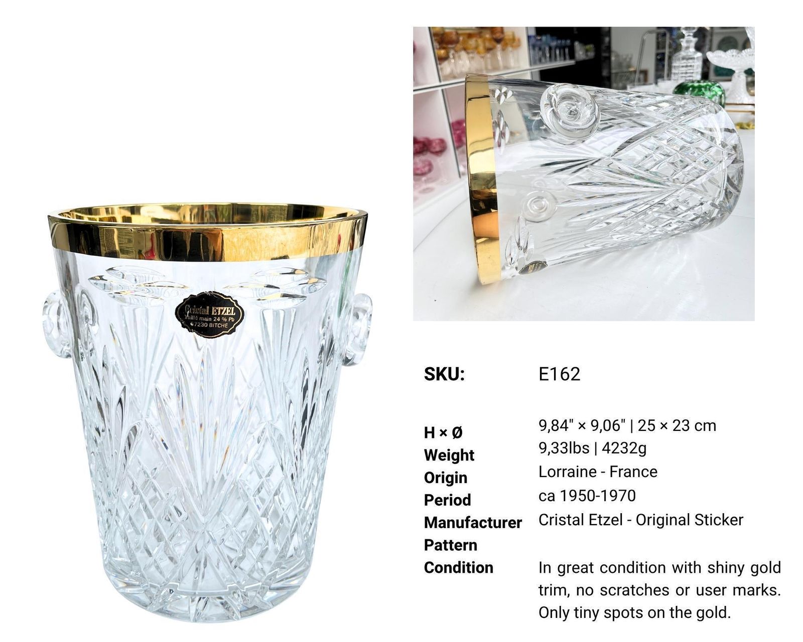 Franse Kristallen Champagnekoeler | Gouden Rand | Cristal Etzel photo Woonaccessoires