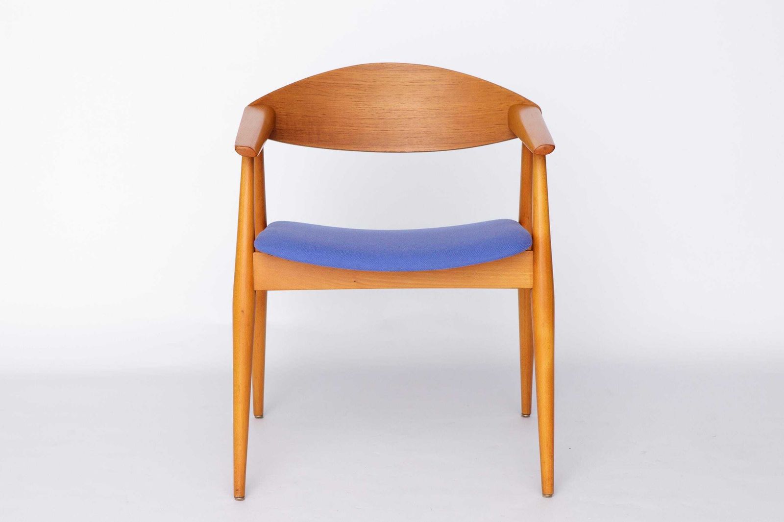 Vintage Armchair, 1960s German Design – Beech & Teak, Blue Upholstery, Mid Century Modern Chair, Newly Restored